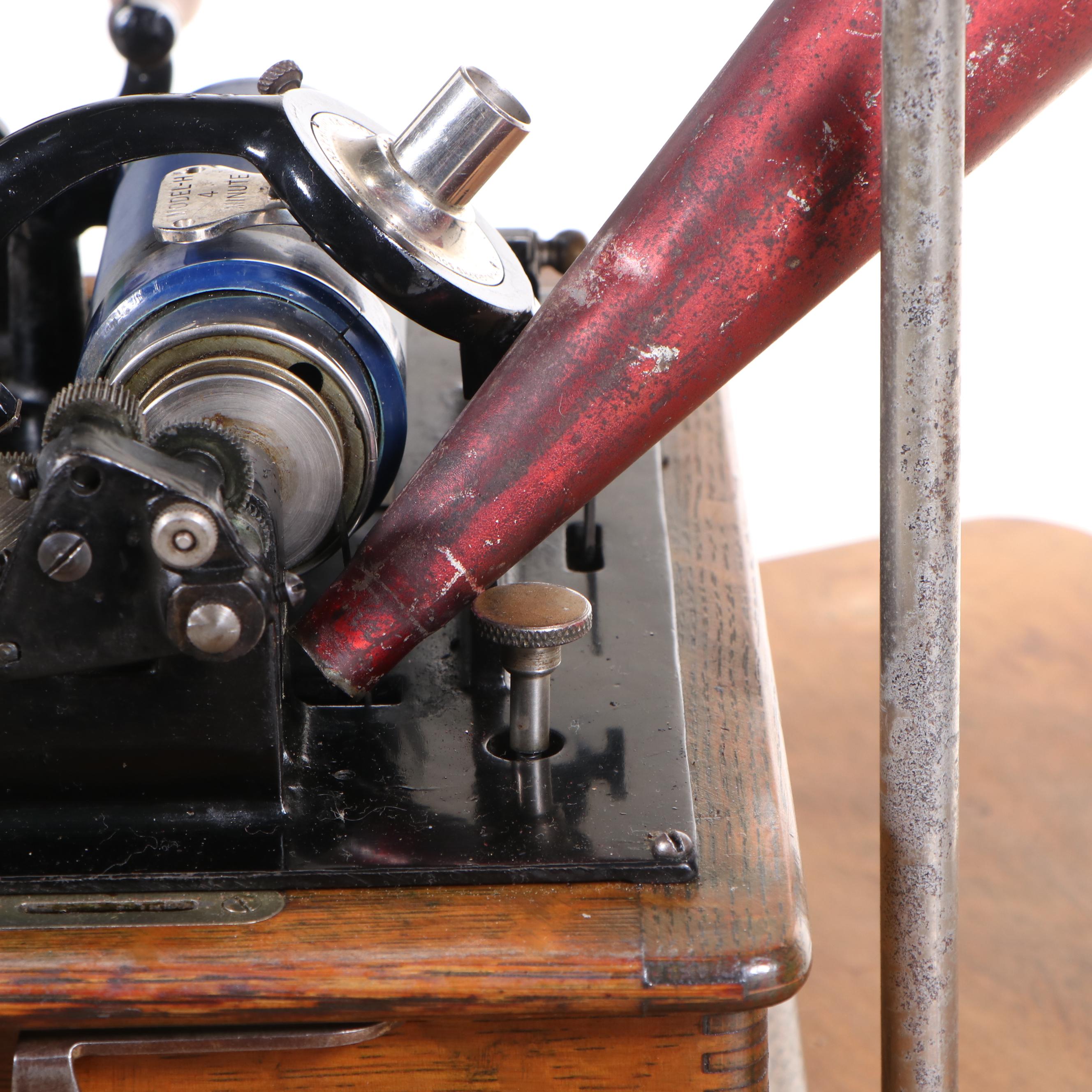Edison Cylinder Phonograph with Oak Stand and Cylinder Rolls