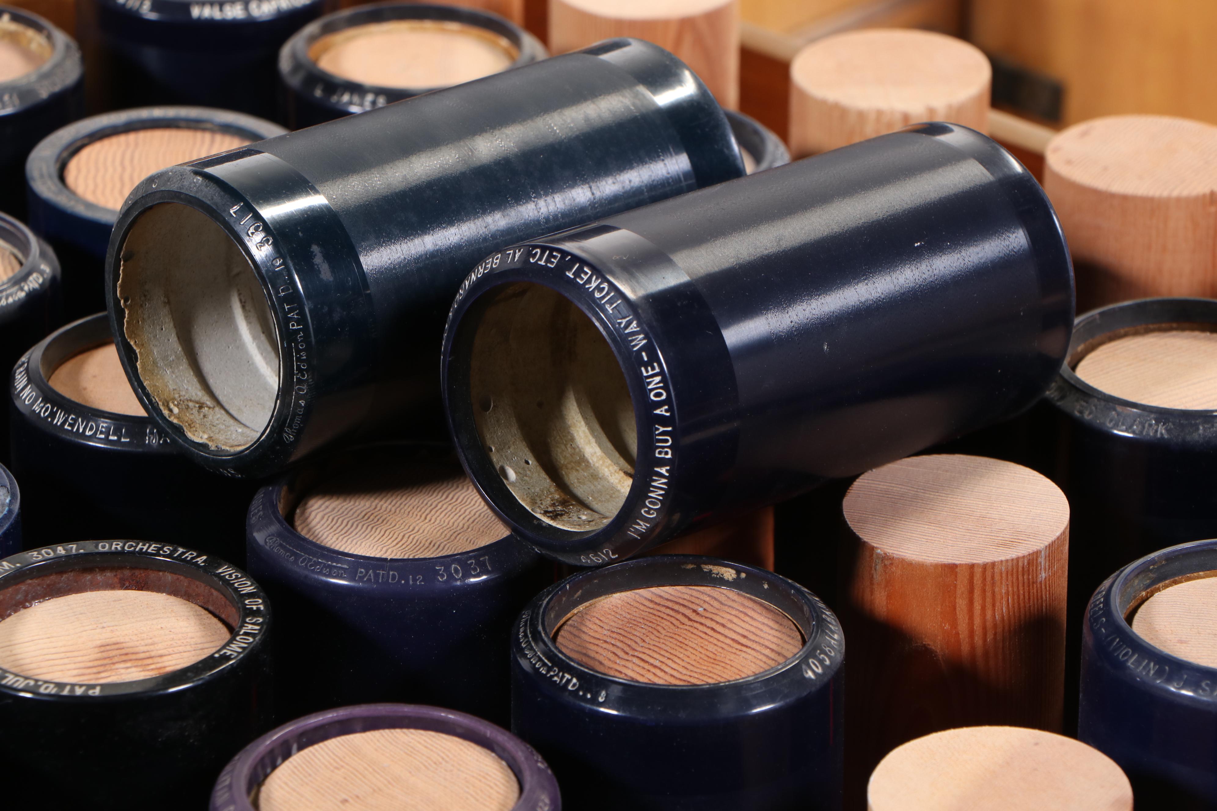 Edison Cylinder Phonograph with Oak Stand and Cylinder Rolls