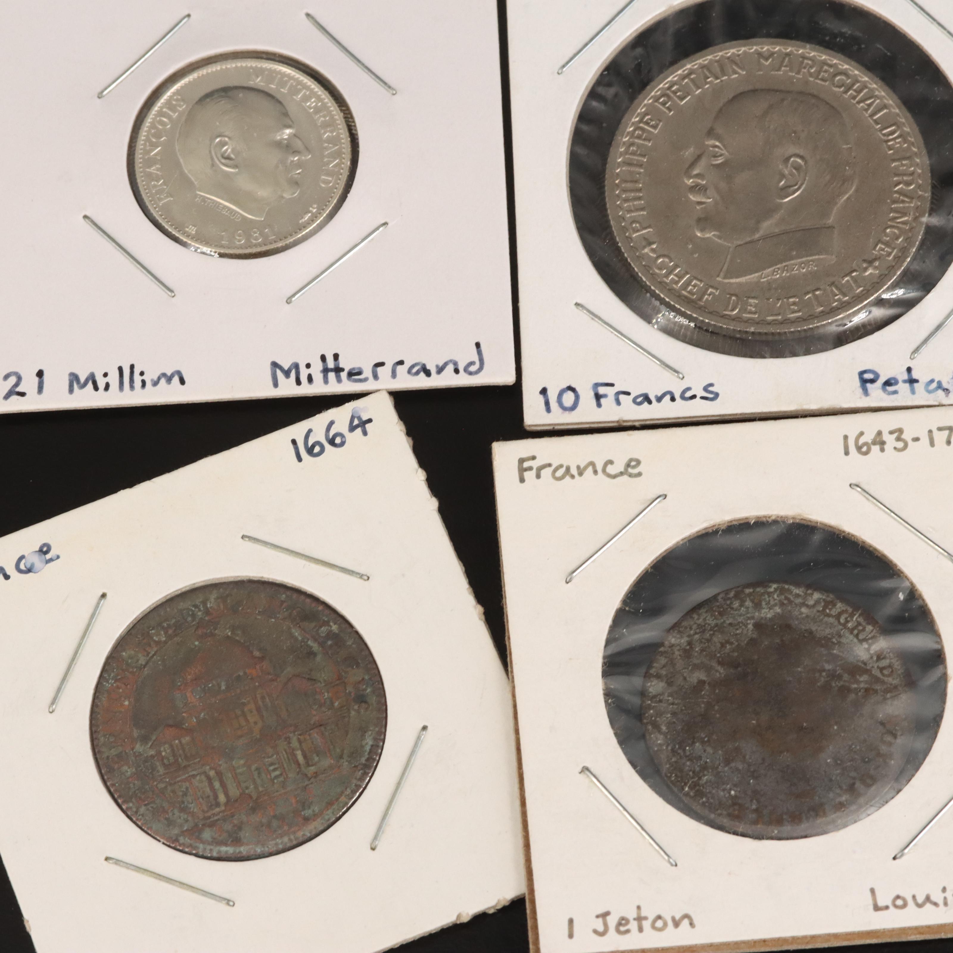 Group of Ten French Coins and Jetons