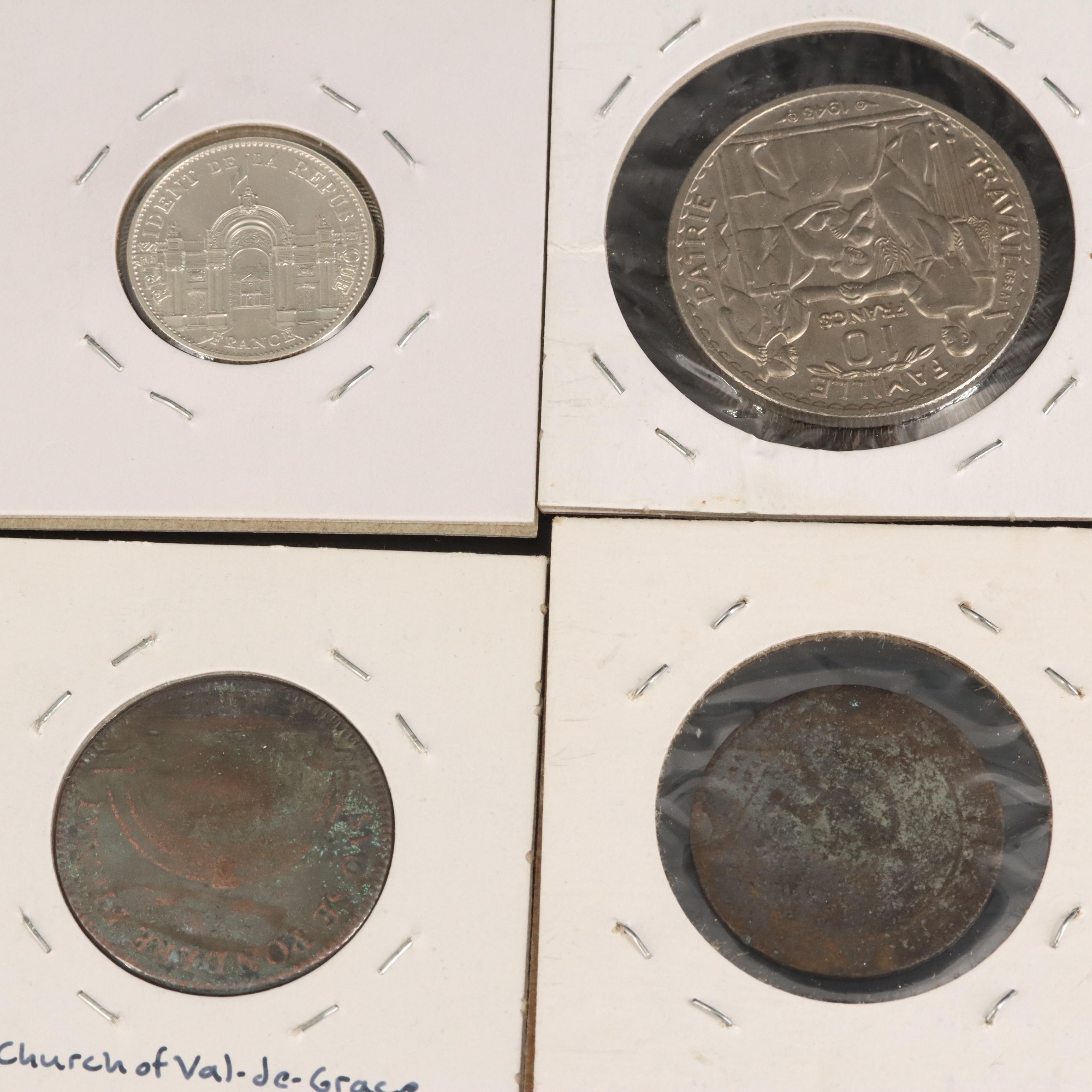 Group of Ten French Coins and Jetons