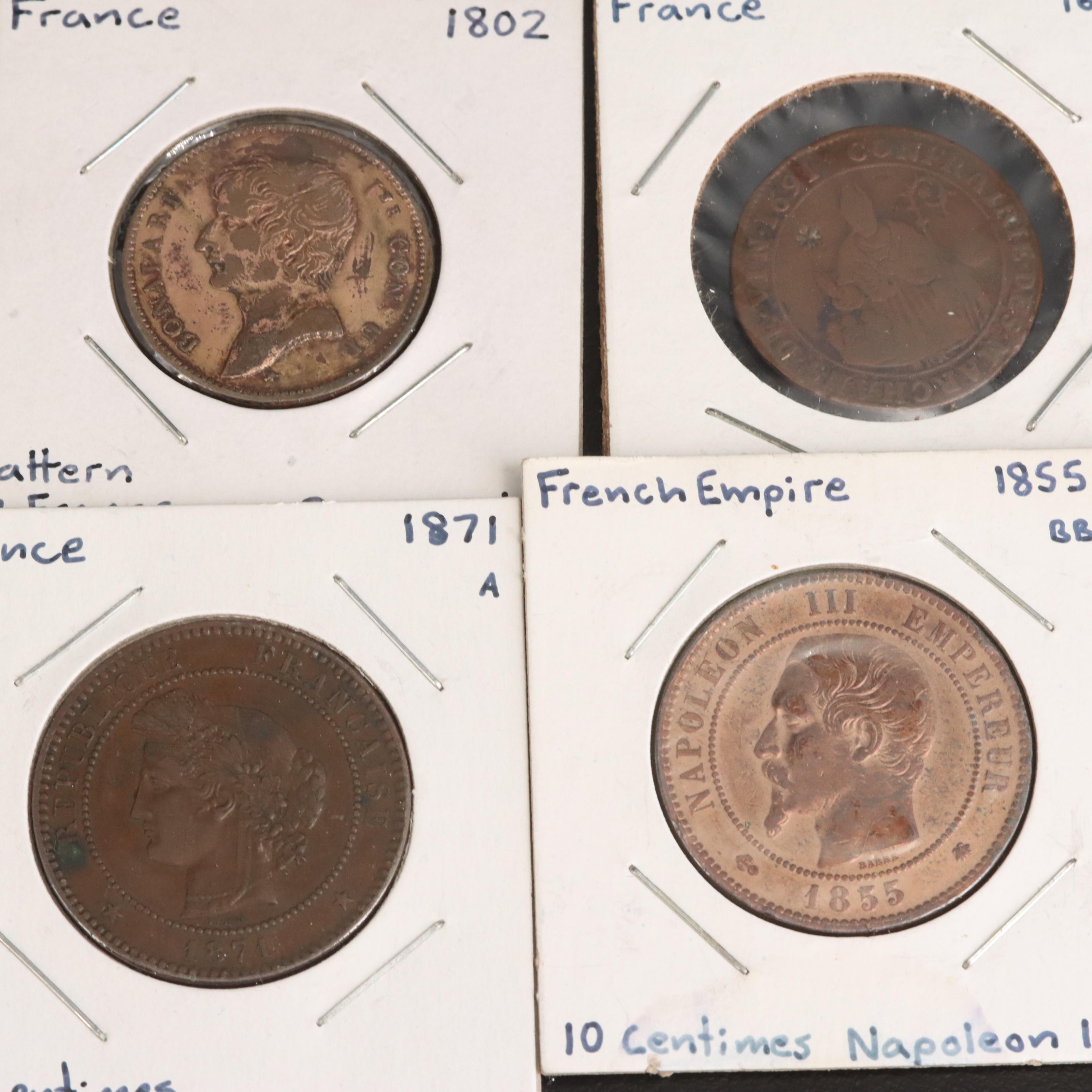 Group of Ten French Coins and Jetons
