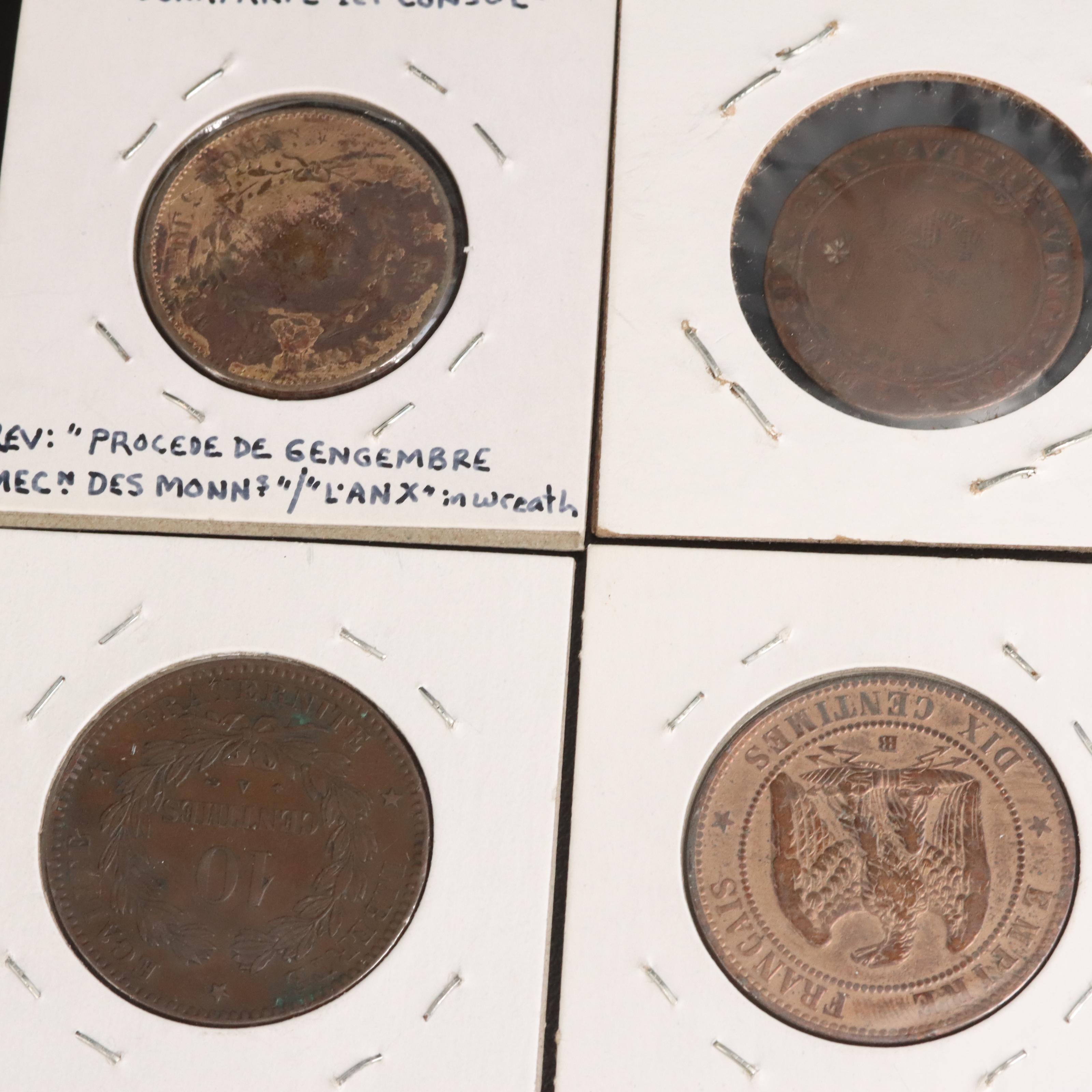 Group of Ten French Coins and Jetons