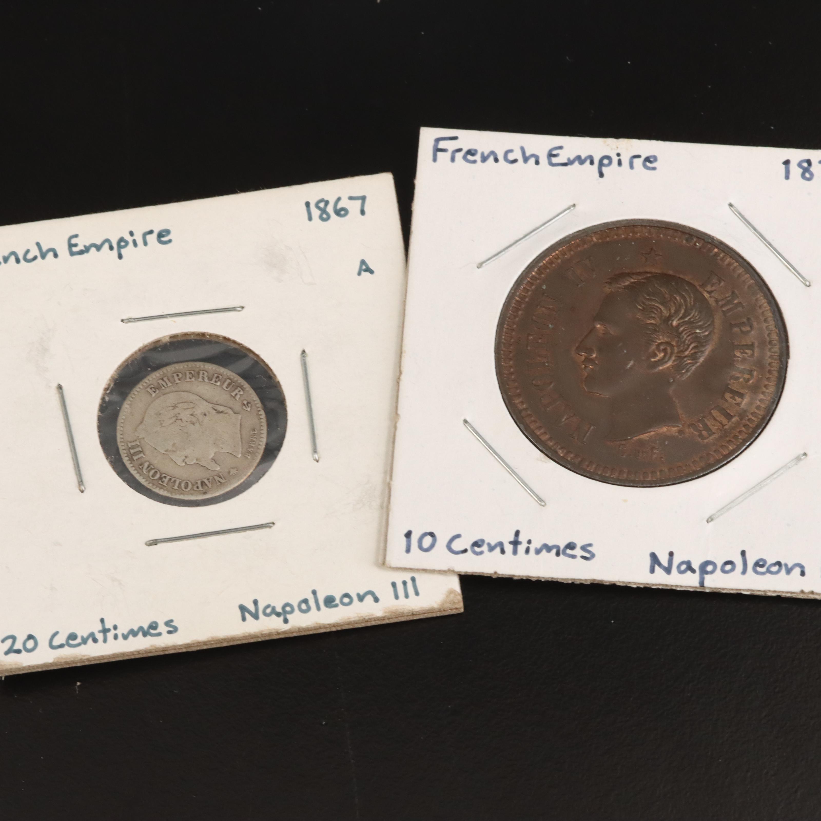 Group of Ten French Coins and Jetons