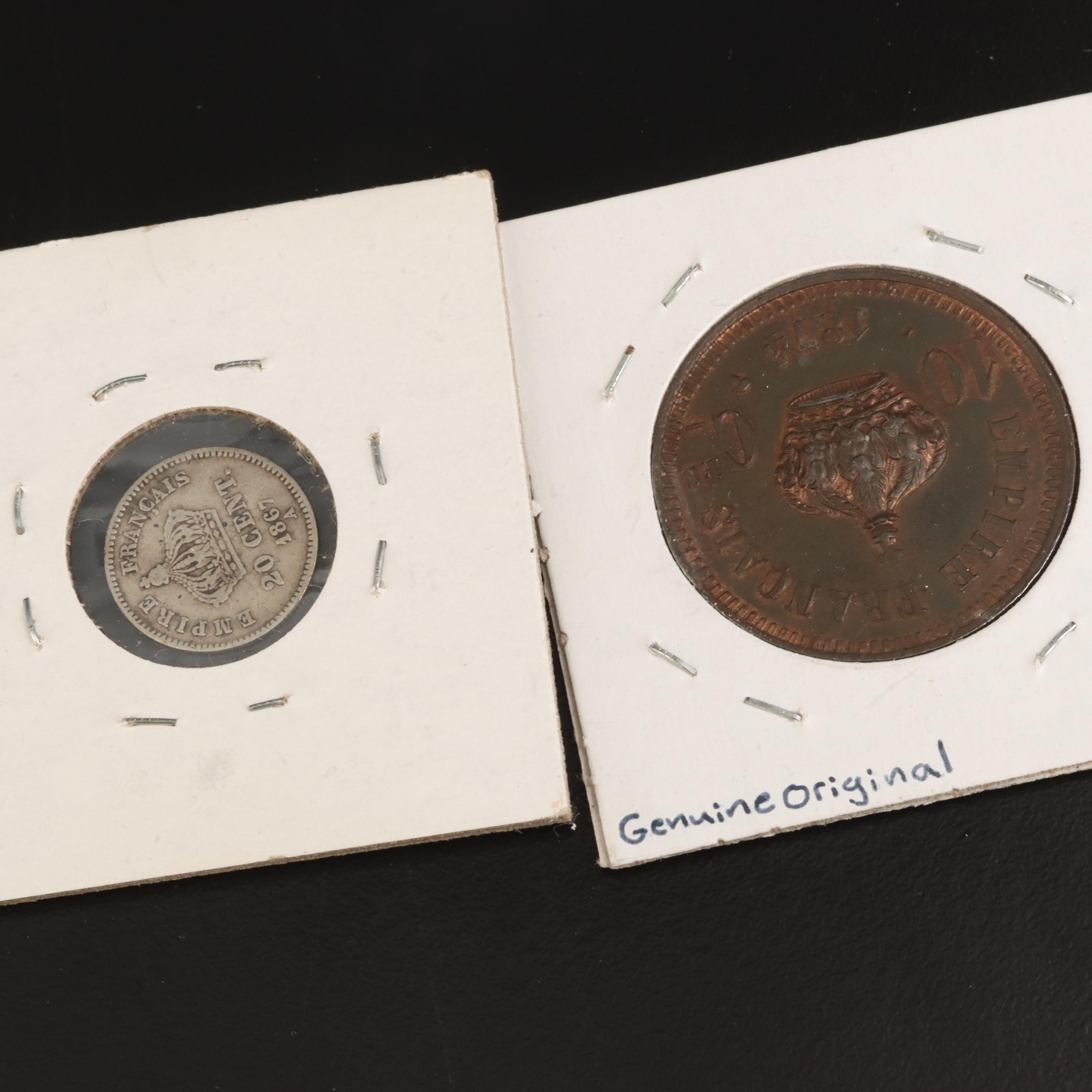 Group of Ten French Coins and Jetons