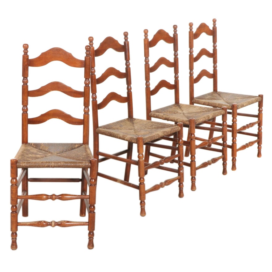 Four Madewell Chair Co. Walnut Ladder-Back Side Chairs with Twisted Cord Seats