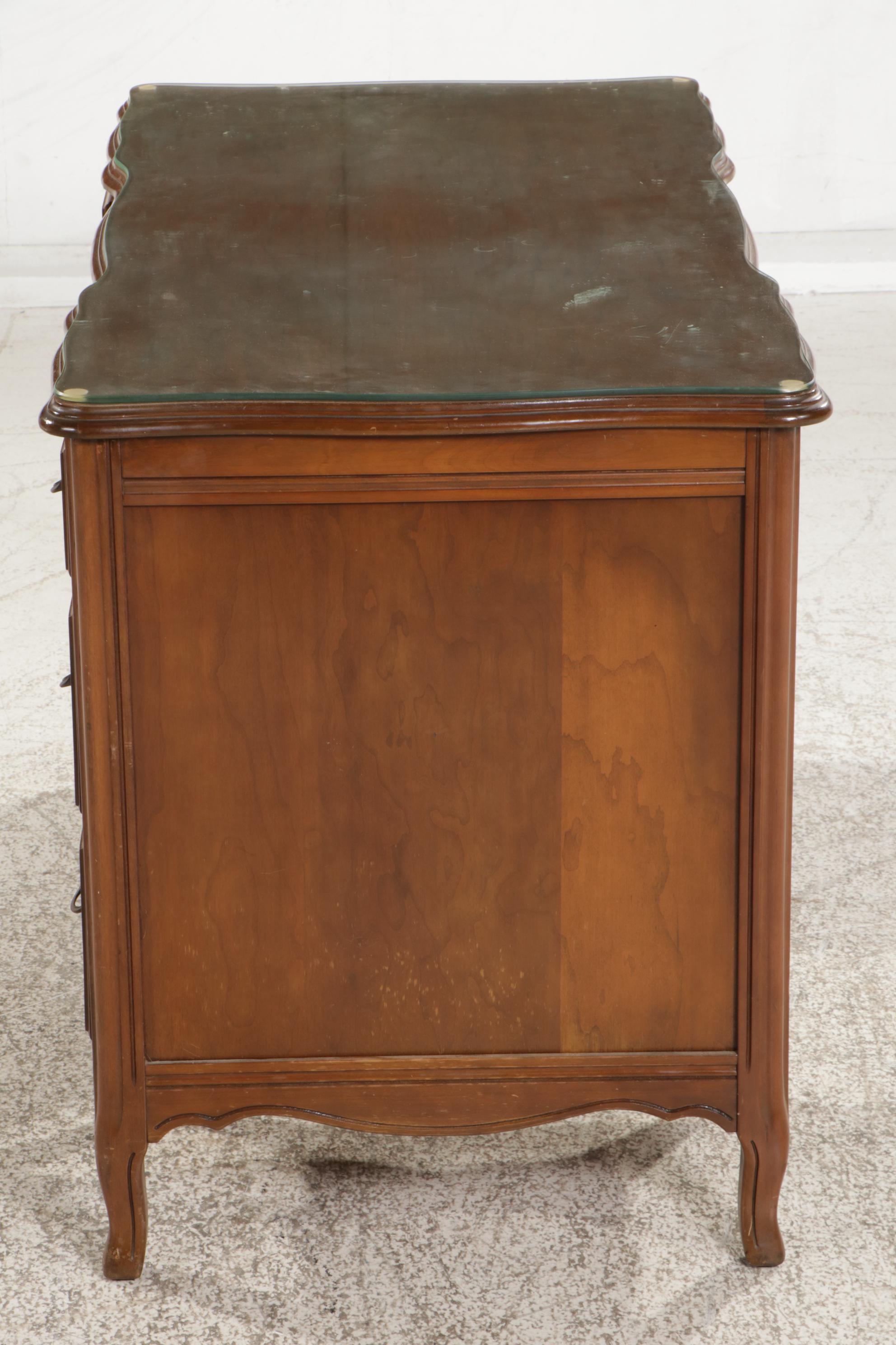 French Provincial Style Walnut Kneehole Desk and Chair, Mid to Late 20th Century