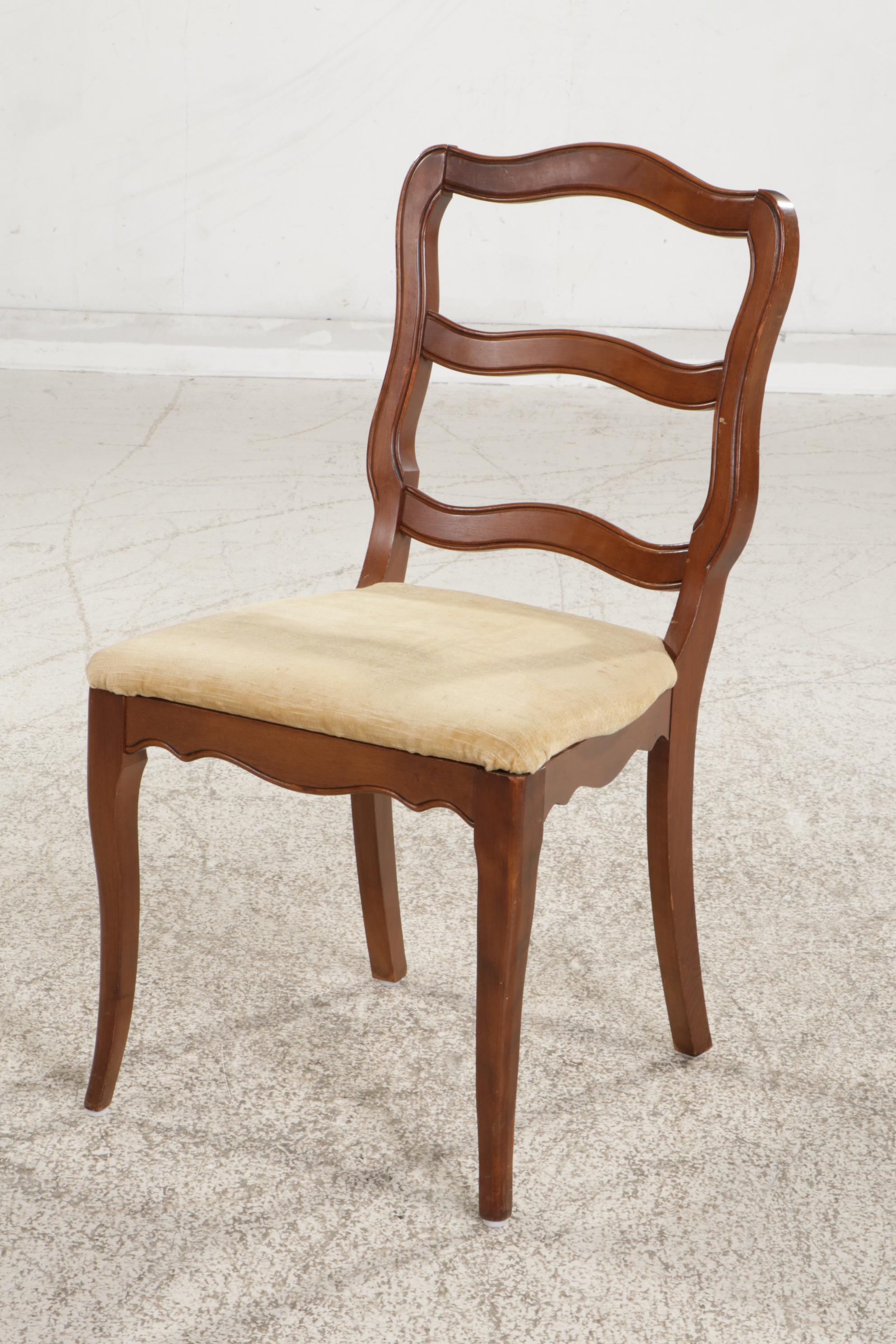 French Provincial Style Walnut Kneehole Desk and Chair, Mid to Late 20th Century