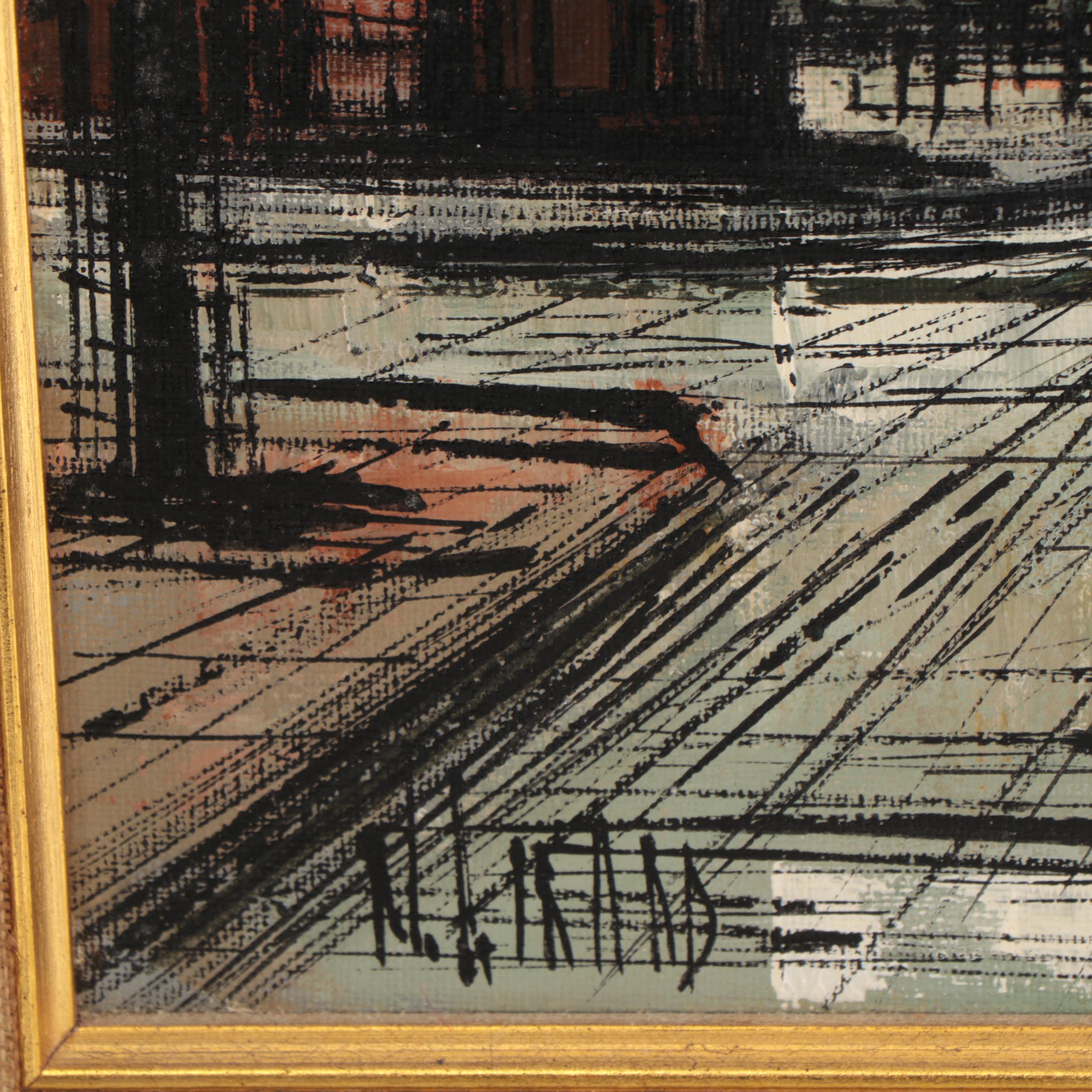 Marius Girard Oil Paintings of Harbor and Street Scene, Late 20th Century