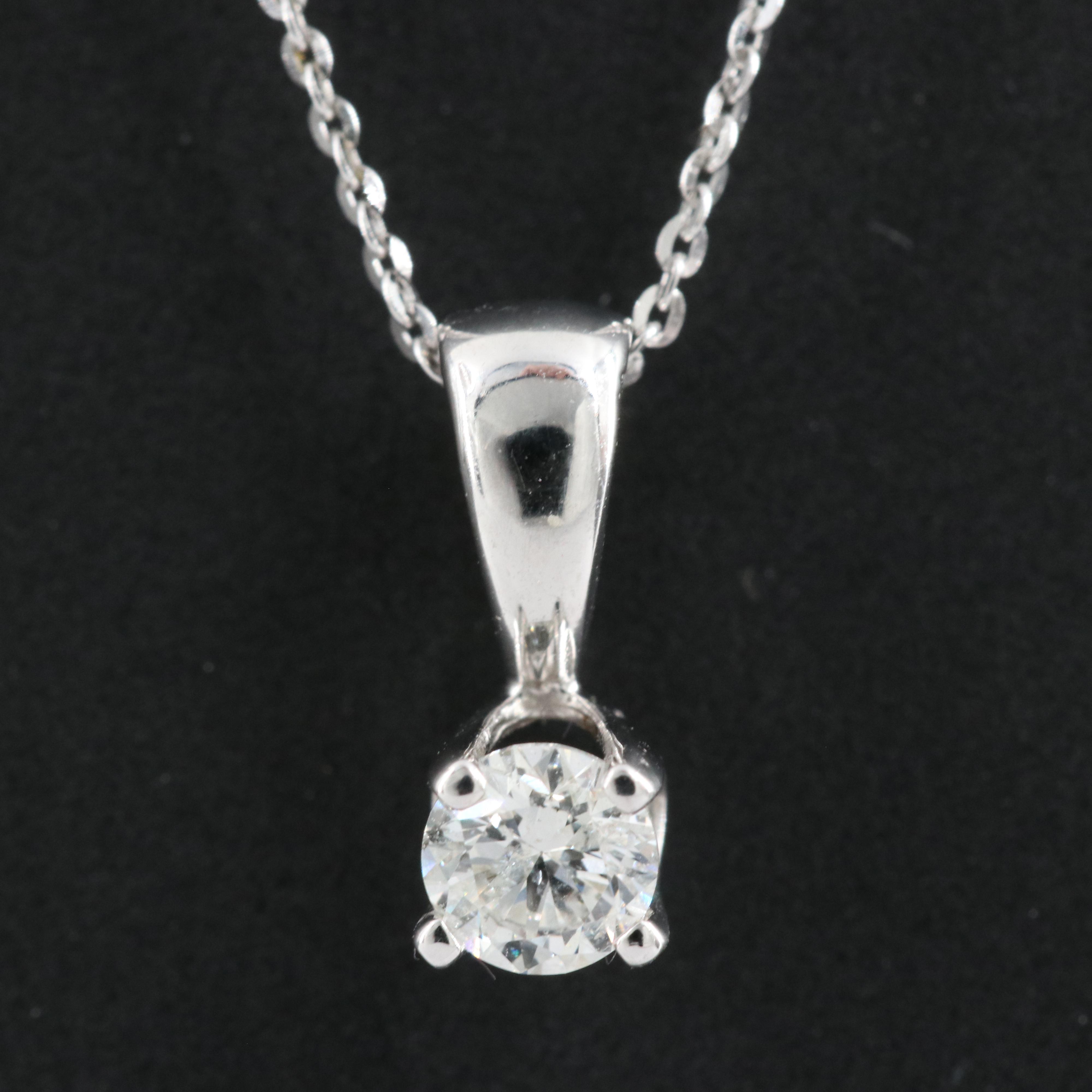 14K 0.14 CT Diamond Solitaire Pendant Necklace
