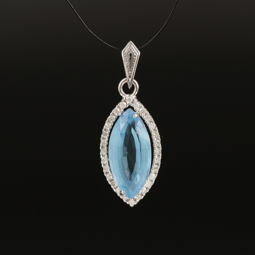 14K Glass and Diamond Navette Pendant