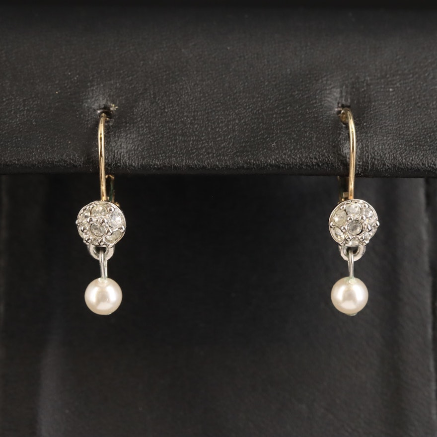 14K Imitation Pearl and Rhinestone Earrings