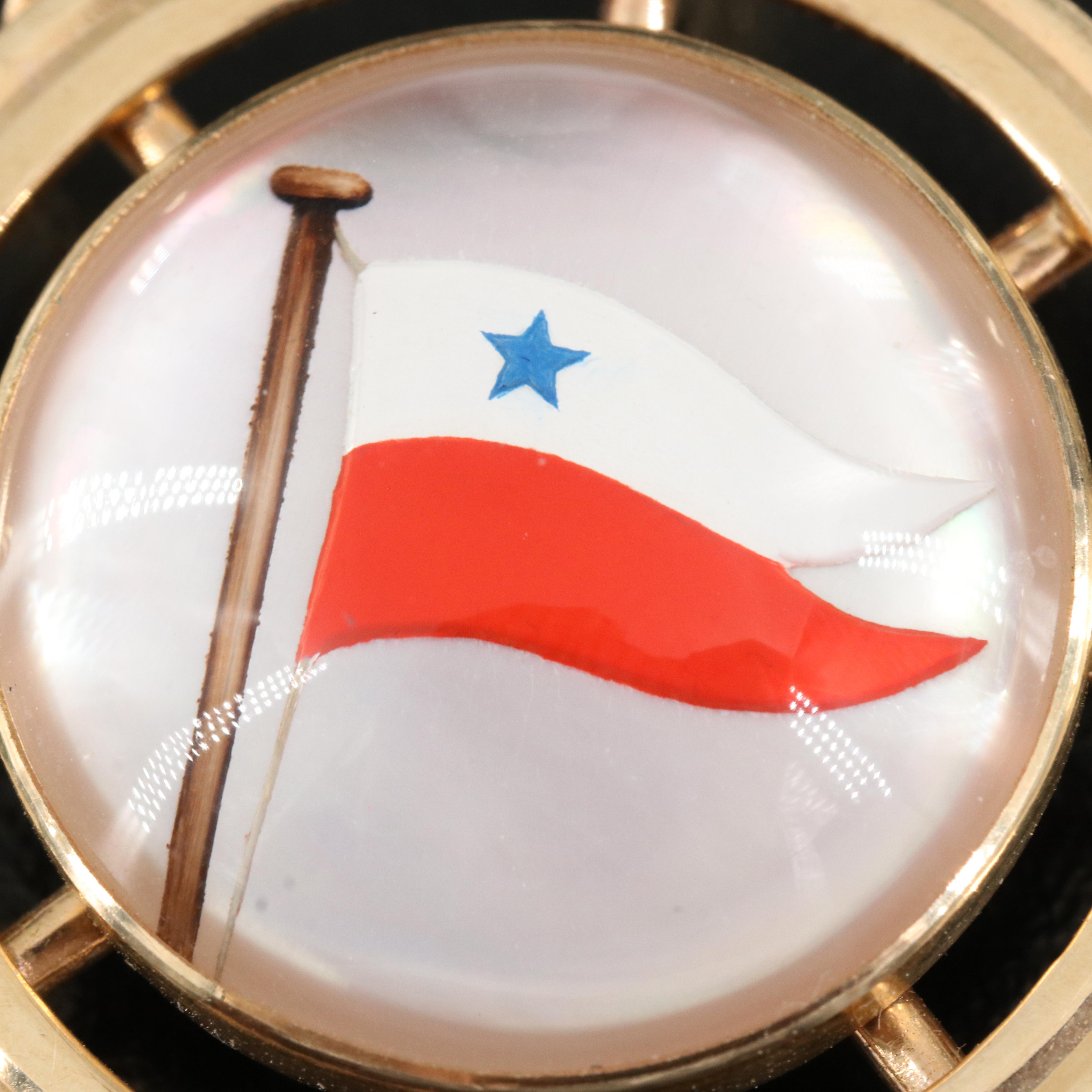 14K Boat Wheel Converter Brooch with Red, White and Blue Yacht Club Burgee