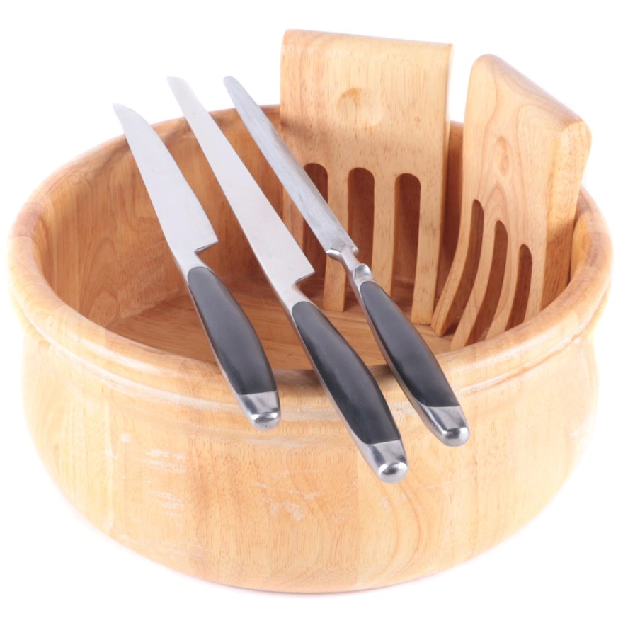 Wooden Salad Bowl Set and Other Carving Set