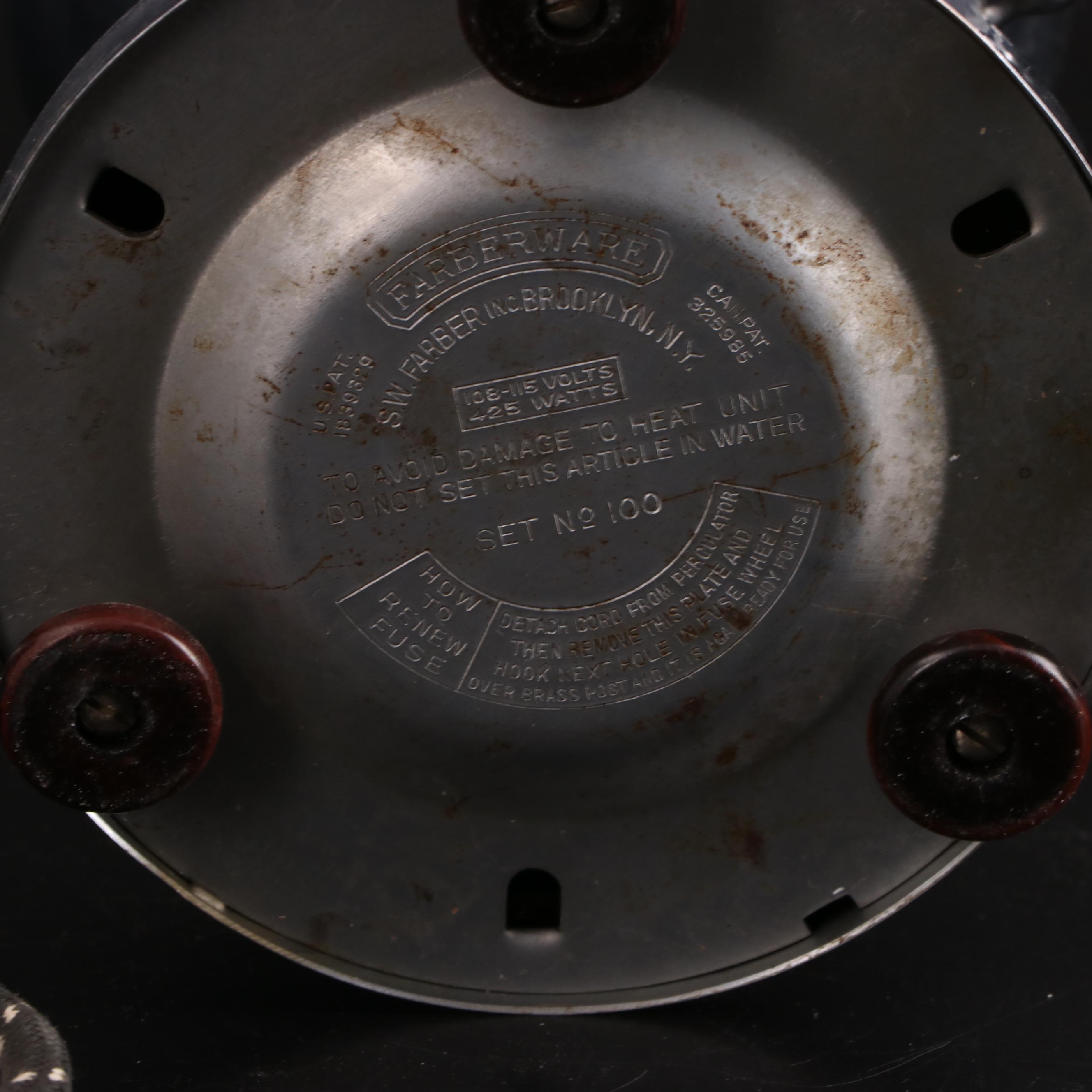 Farberware No. 100 Electric Percolator with Cream and Sugar, Mid-20th Century