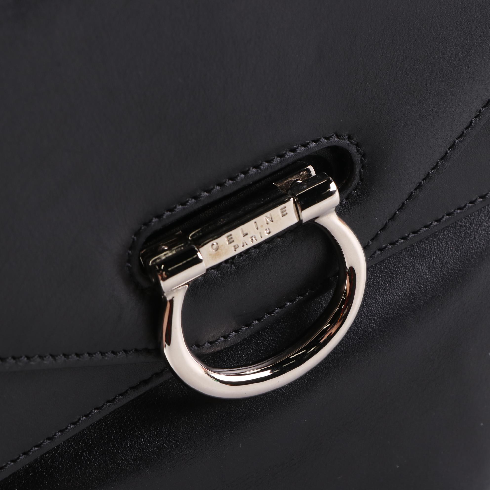 Celine Double Flap Backpack Bag in Black Calfskin Leather