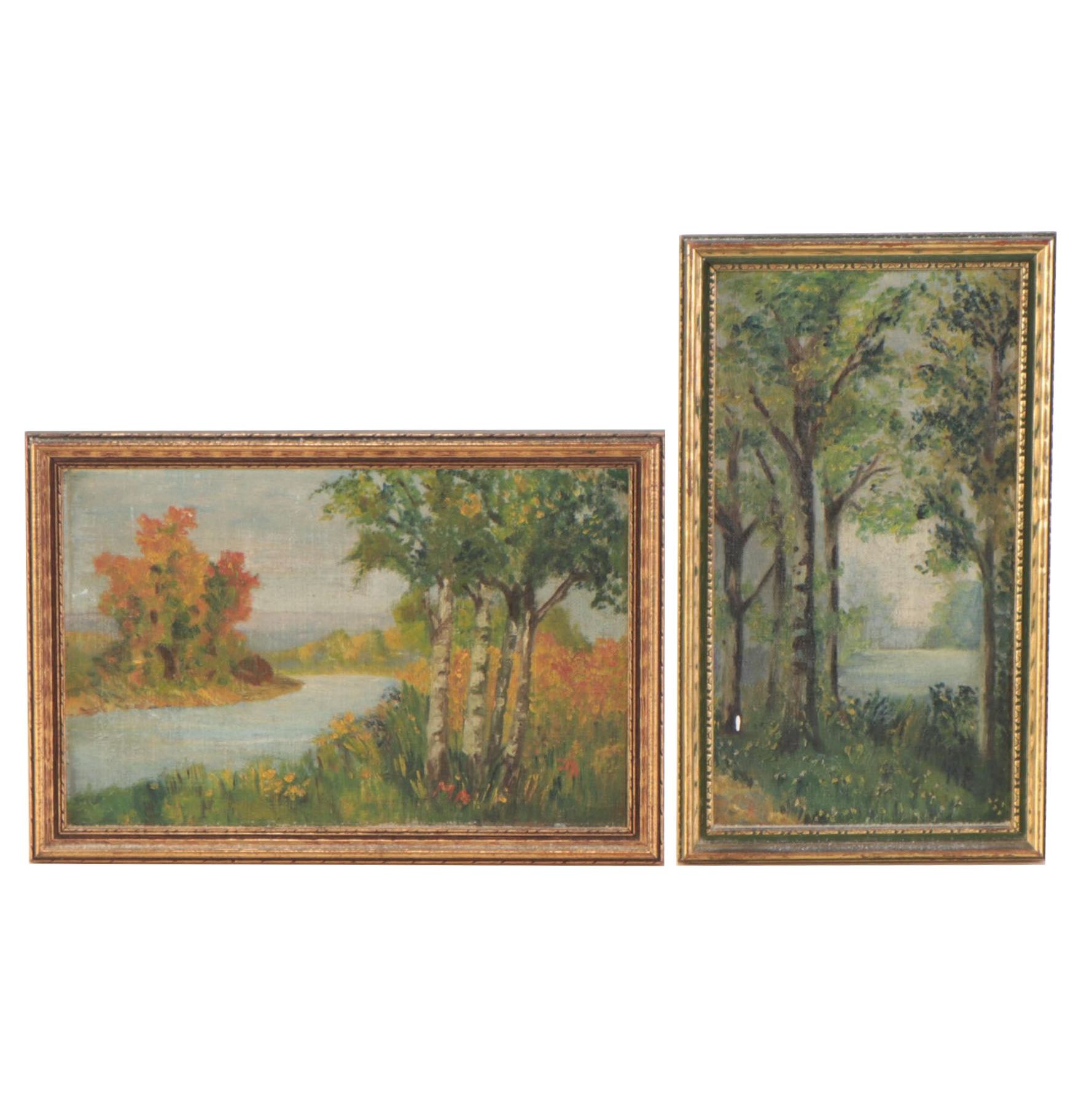 Forest Landscape Oil Paintings, Mid-20th Century