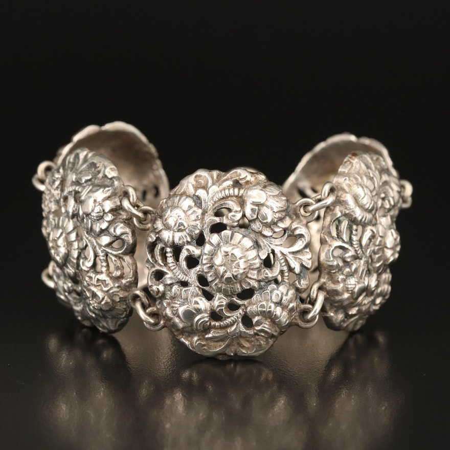 Sterling Floral Panel Bracelet