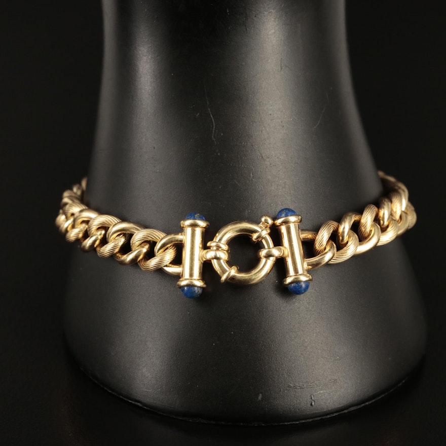 Italian 14K Curb Chain Bracelet with Lapis Lazuli Accents