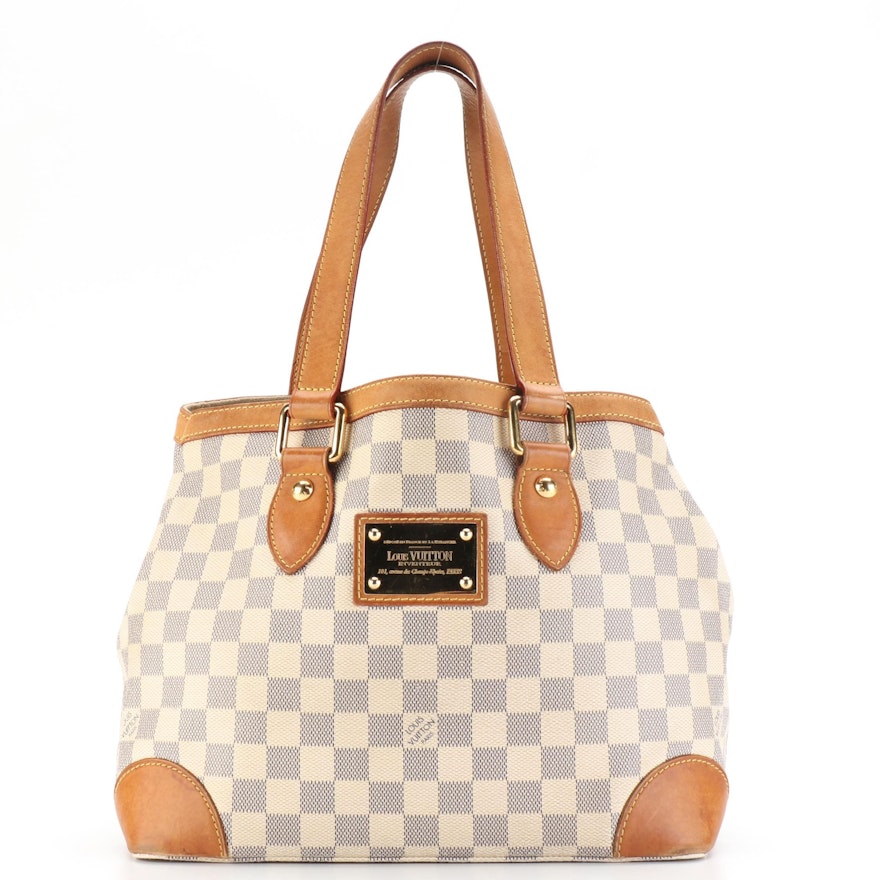 Louis Vuitton Hampstead Shoulder Bag in Damier Azur Canvas and Vachetta Leather