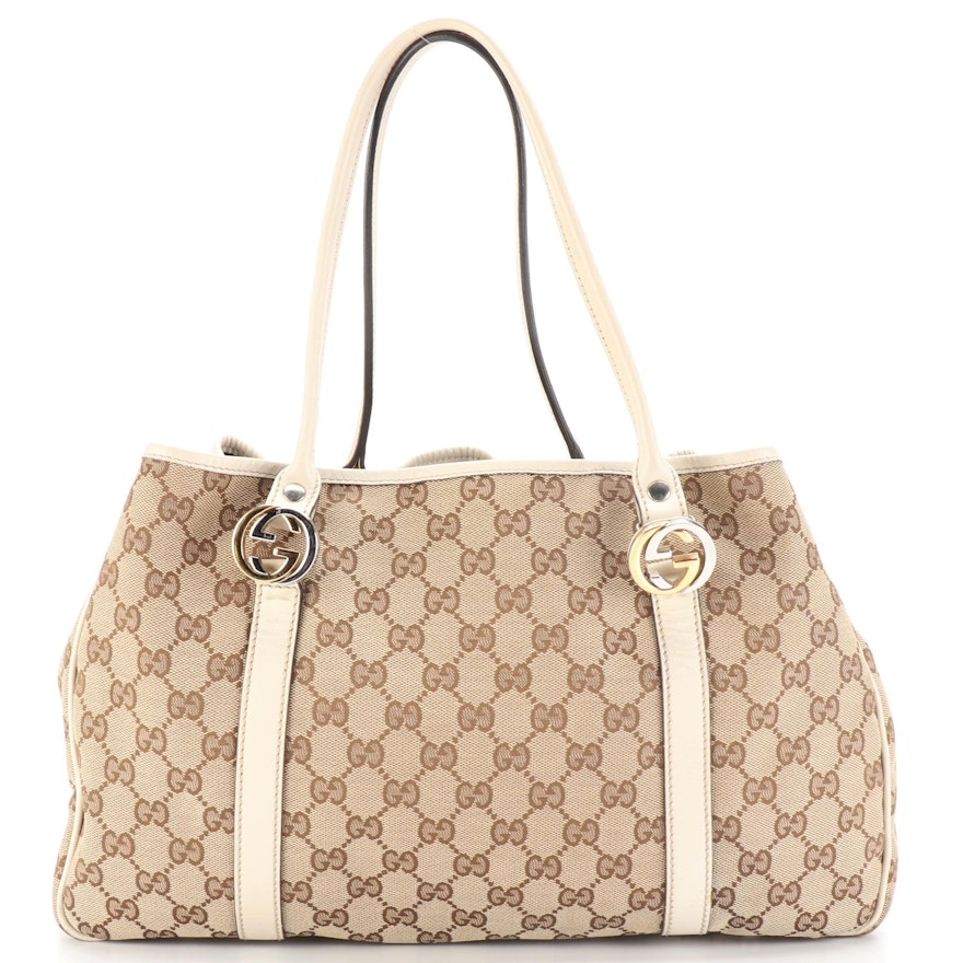Gucci GG Canvas and Ivory Leather Shoulder Bag