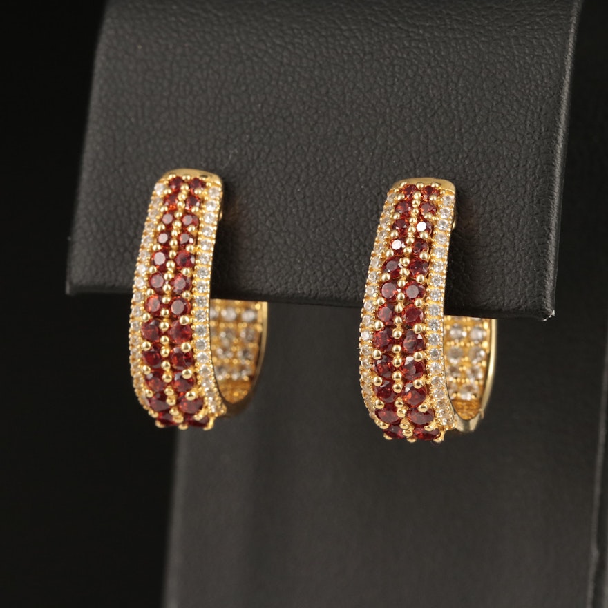 Sterling Garnet and White Sapphire Inside-Out Hoop Earrings