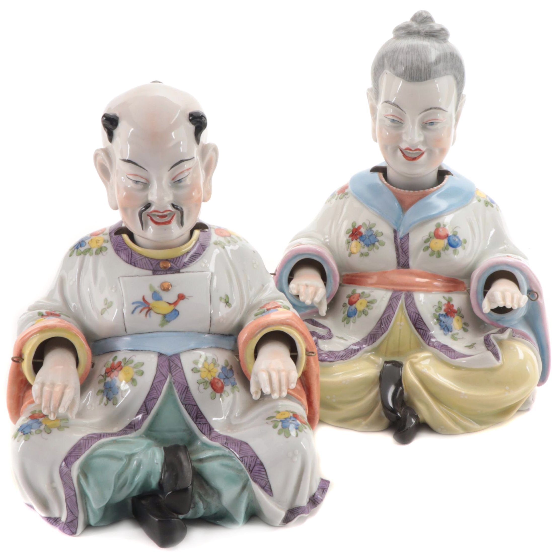 Carl Thieme Potschappel Dresden Porcelain Pagoda Nodders, Early 20th C.