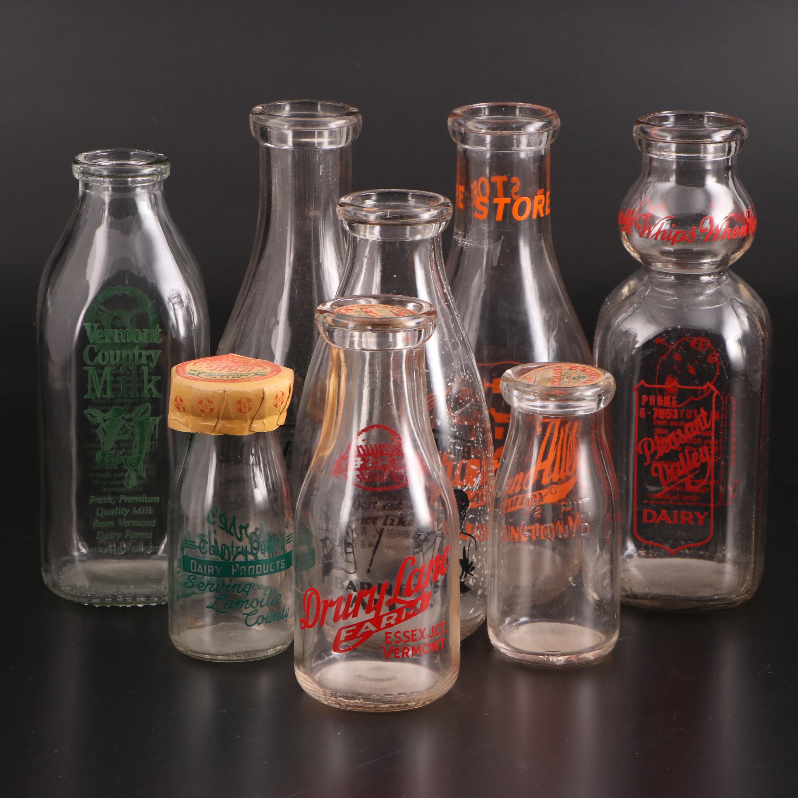 Barney's Dairy, Ethan Allen, Pleasant Valley with Other Glass Dairy Bottles