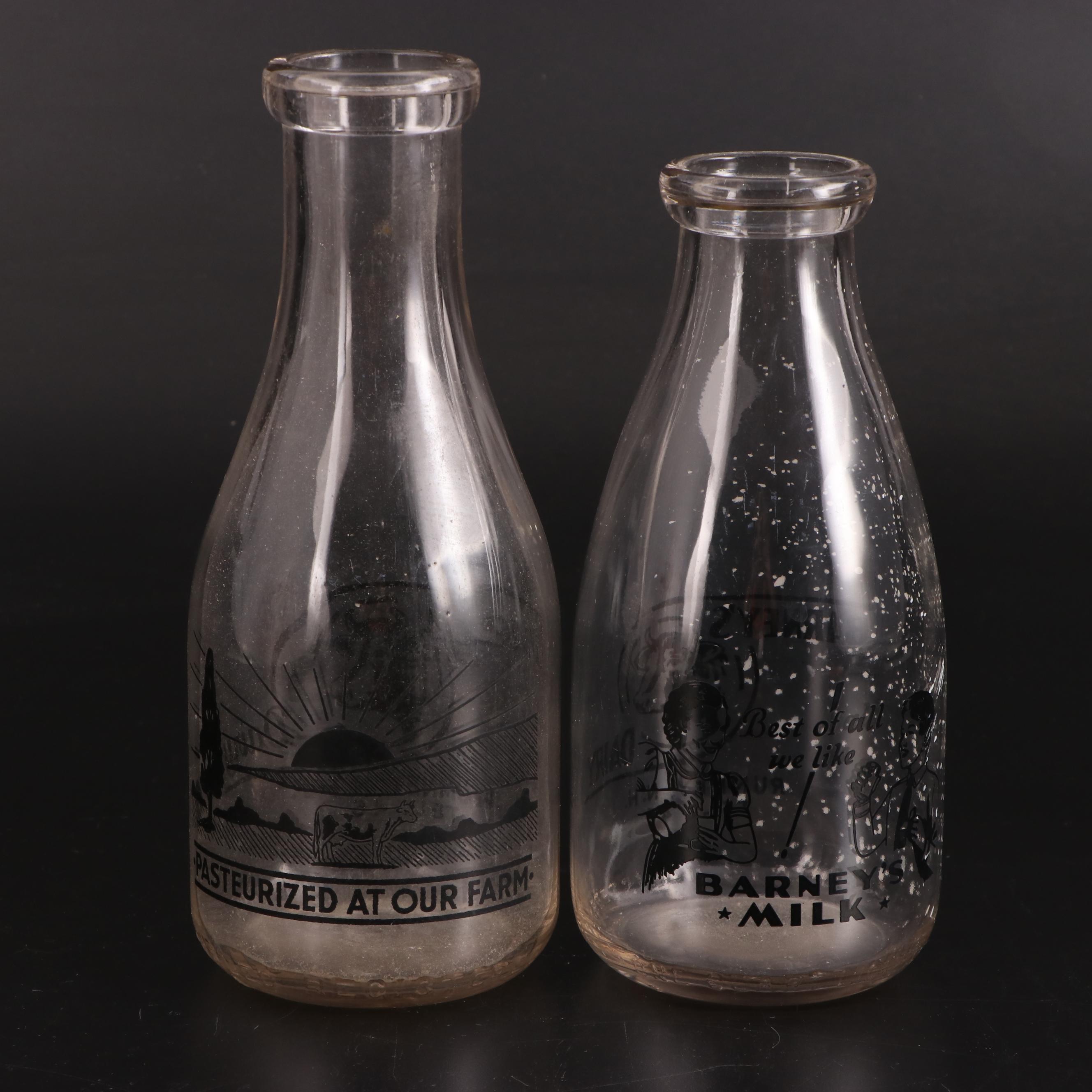 Barney's Dairy, Ethan Allen, Pleasant Valley with Other Glass Dairy Bottles