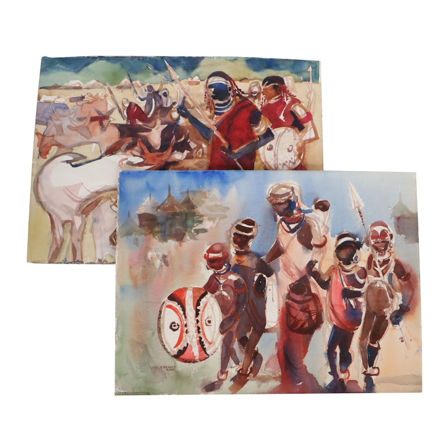 Virginia Brooks Watercolor Paintings of Maasai People