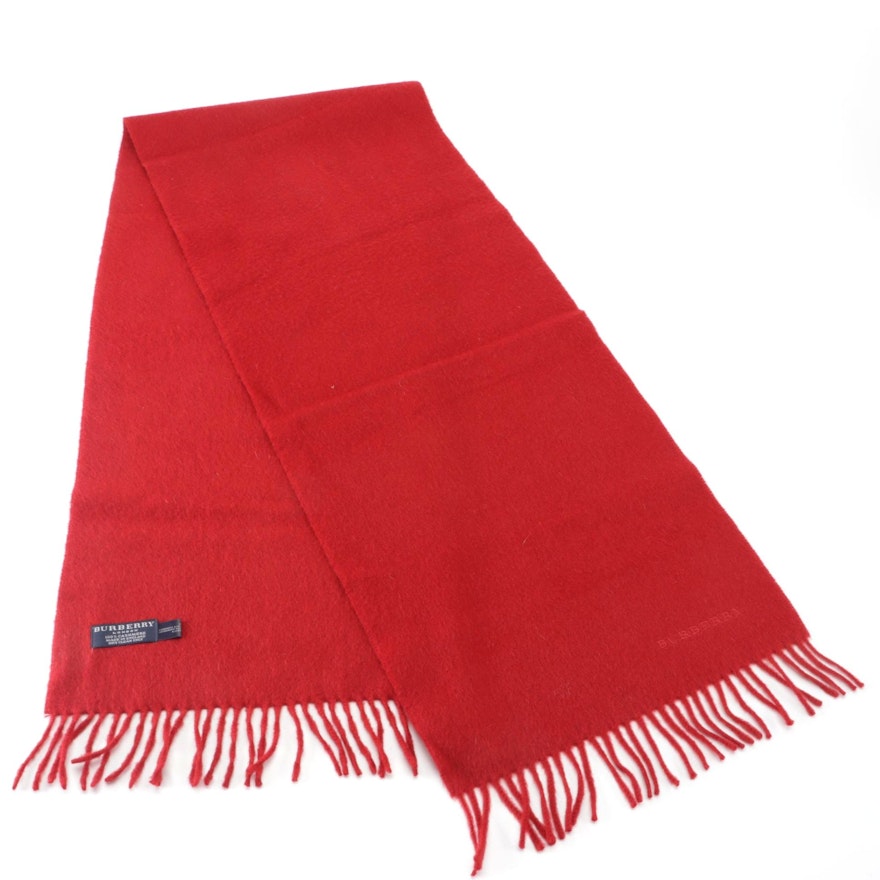 Burberry Red Cashmere Fringed Scarf