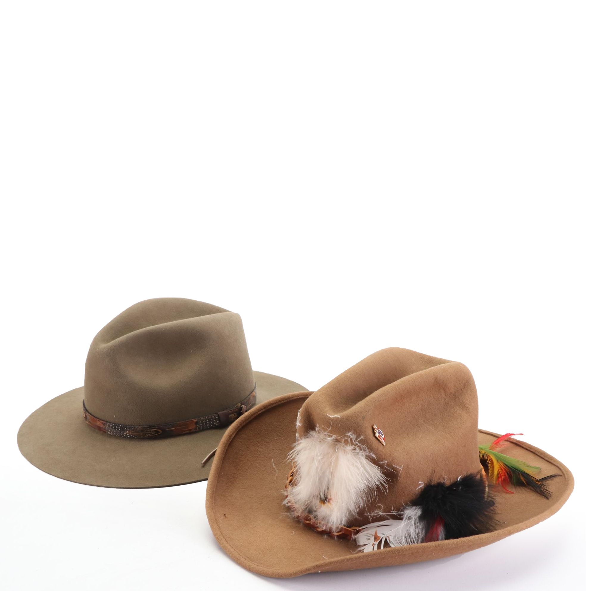 Bailey Pinched Front Western Hat and Cattleman Hat with Pins in Wool Felt