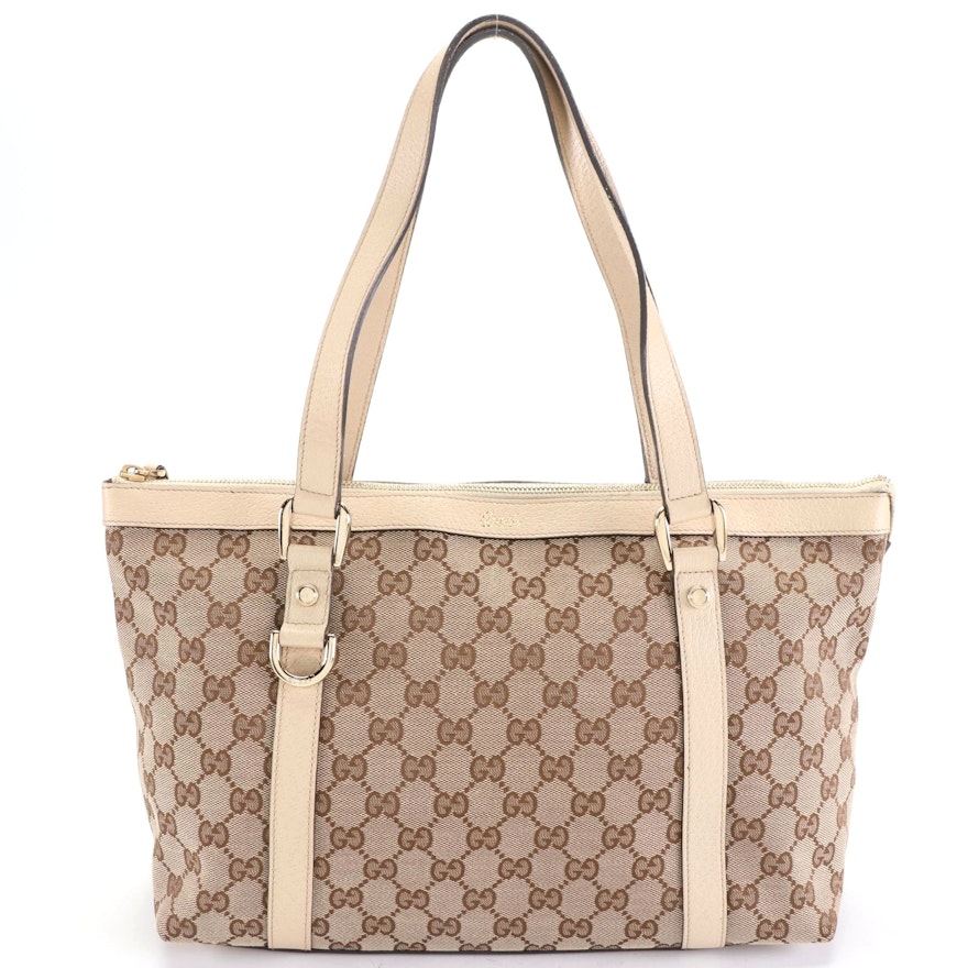 Gucci Abbey Medium Tote Bag in GG Canvas with Cinghiale Leather Trim