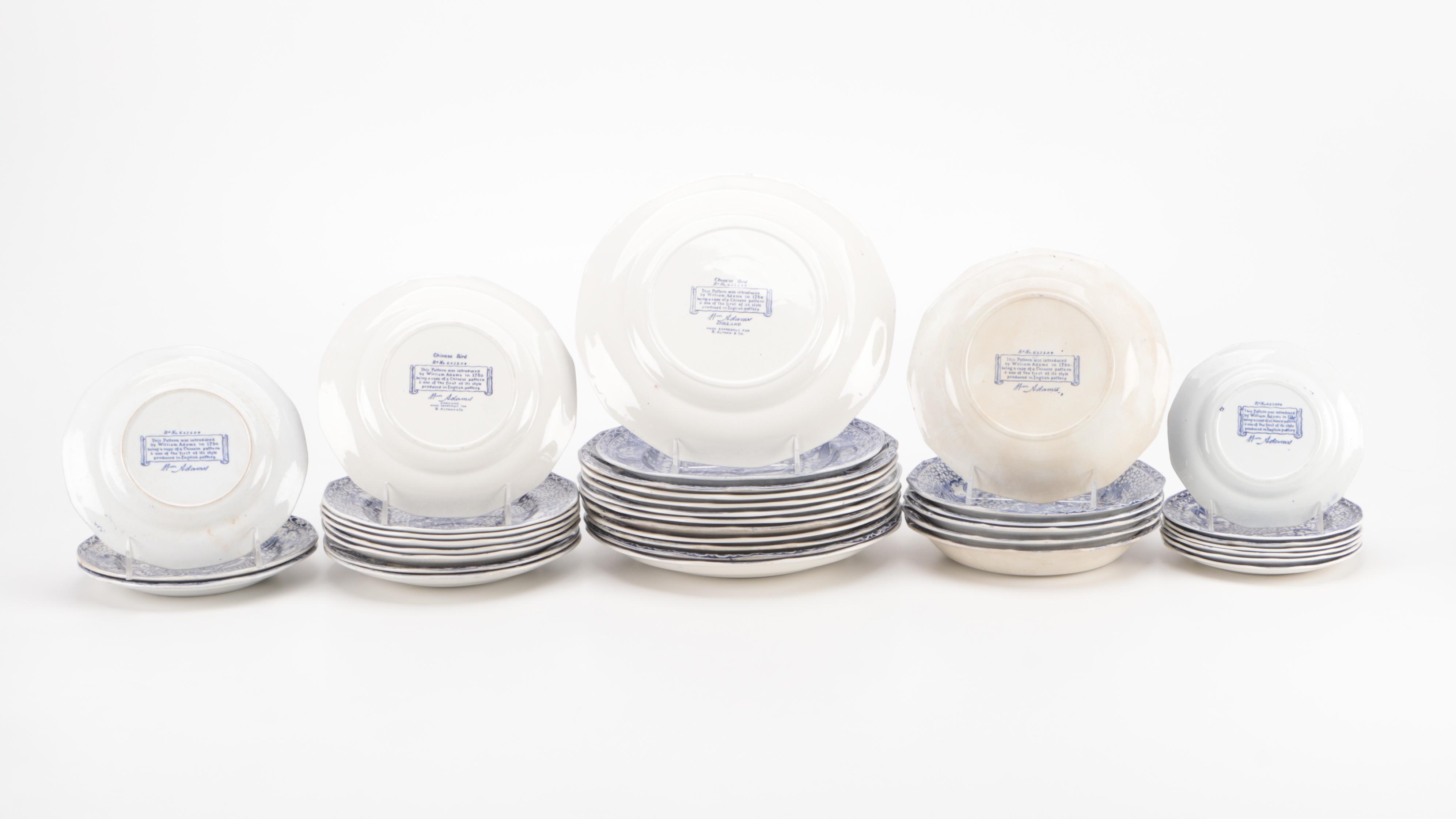 William Adams "Chinese Bird" Ironstone Dinnerware, 20th Century