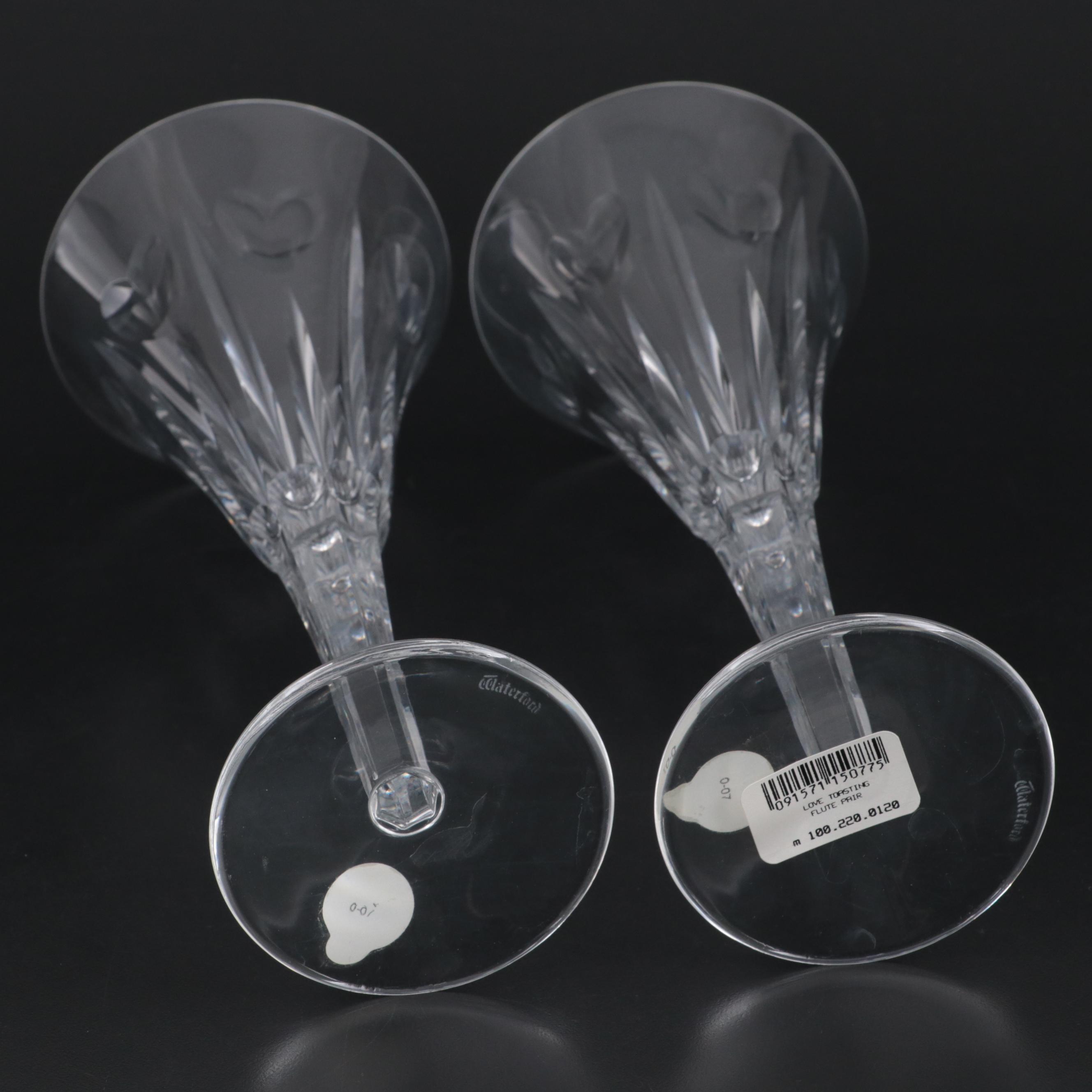 Waterford Crystal "Millennium Series" "Love" Toasting Fluted Champagne Glasses