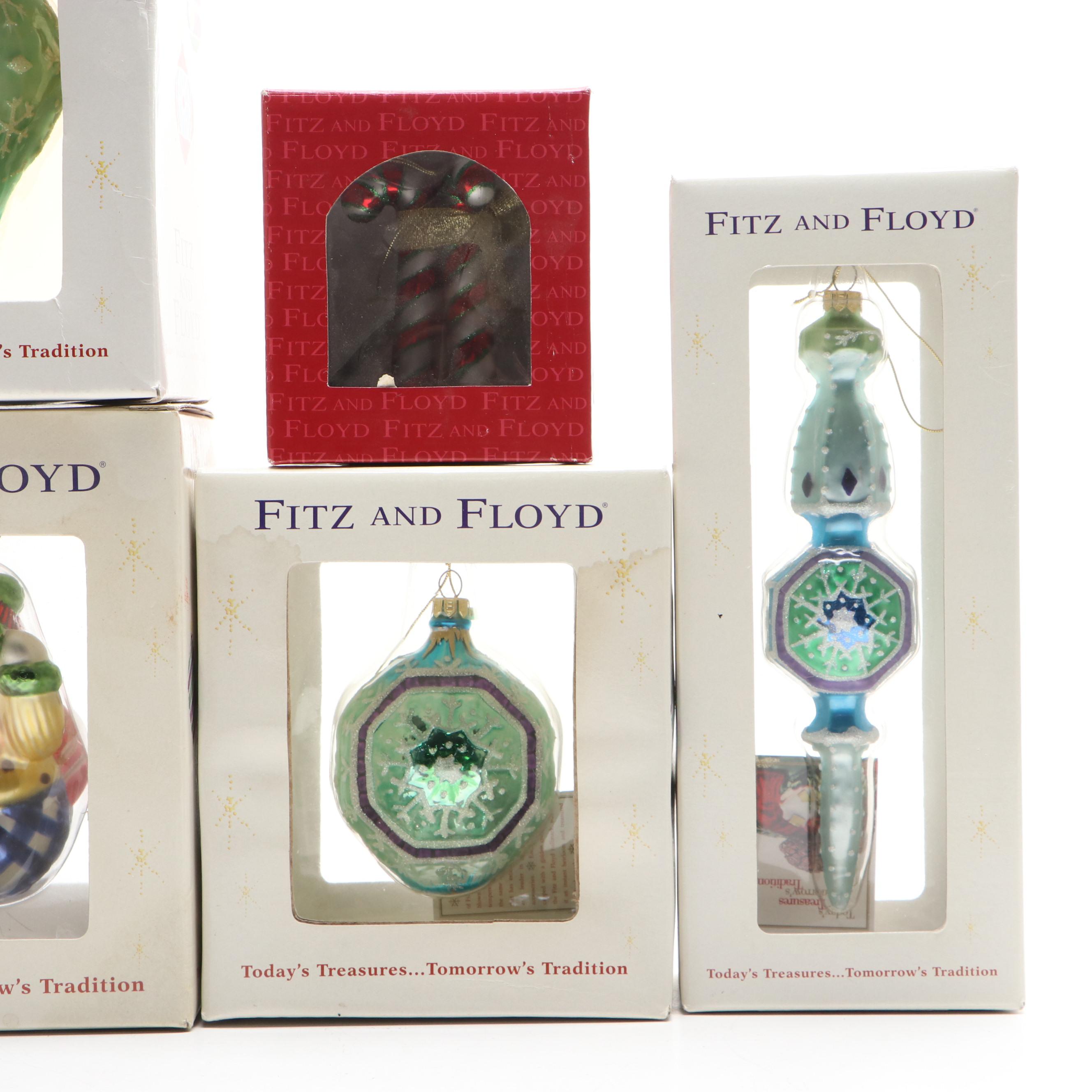 Fitz and Floyd Silvered Glass Christmas Ornaments