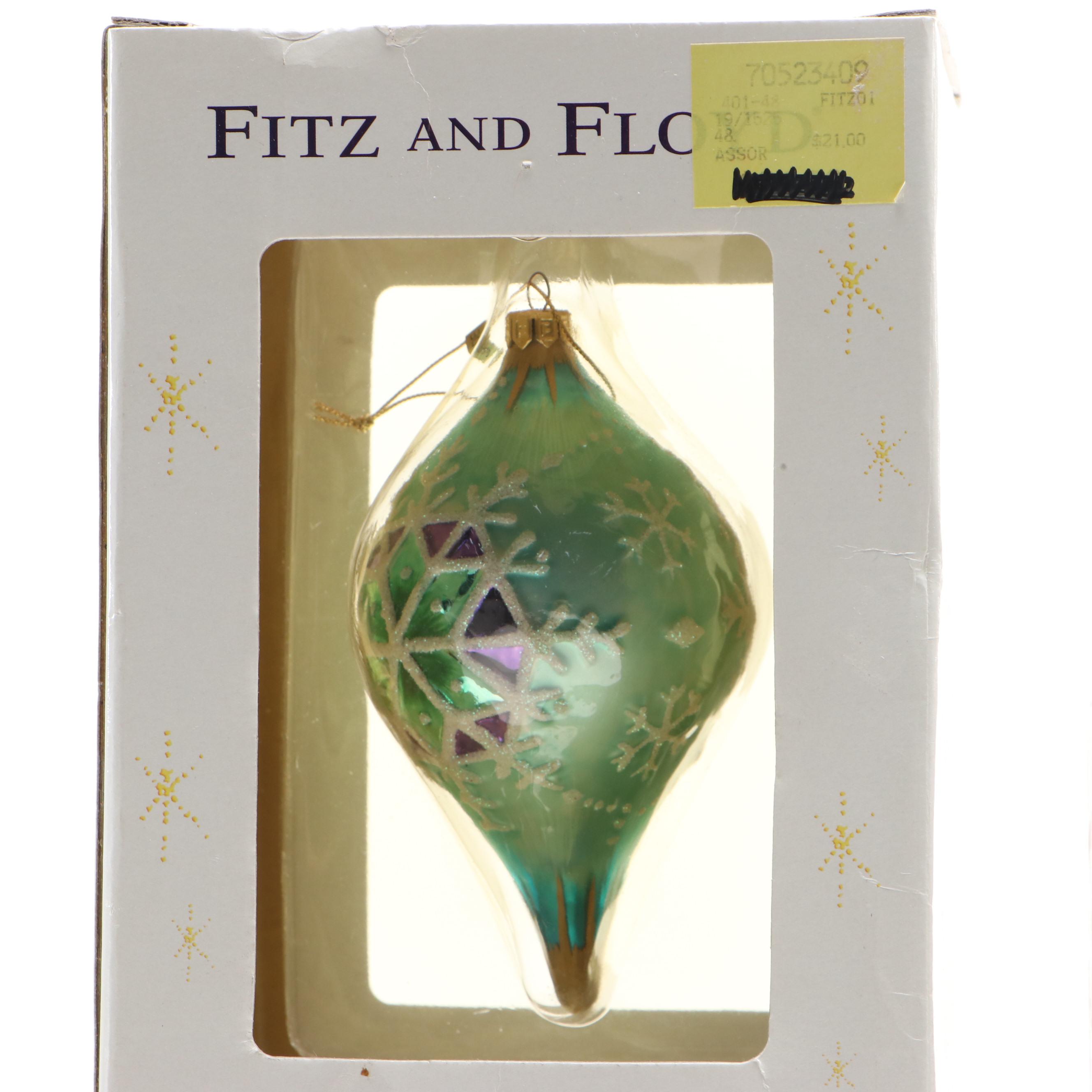 Fitz and Floyd Silvered Glass Christmas Ornaments