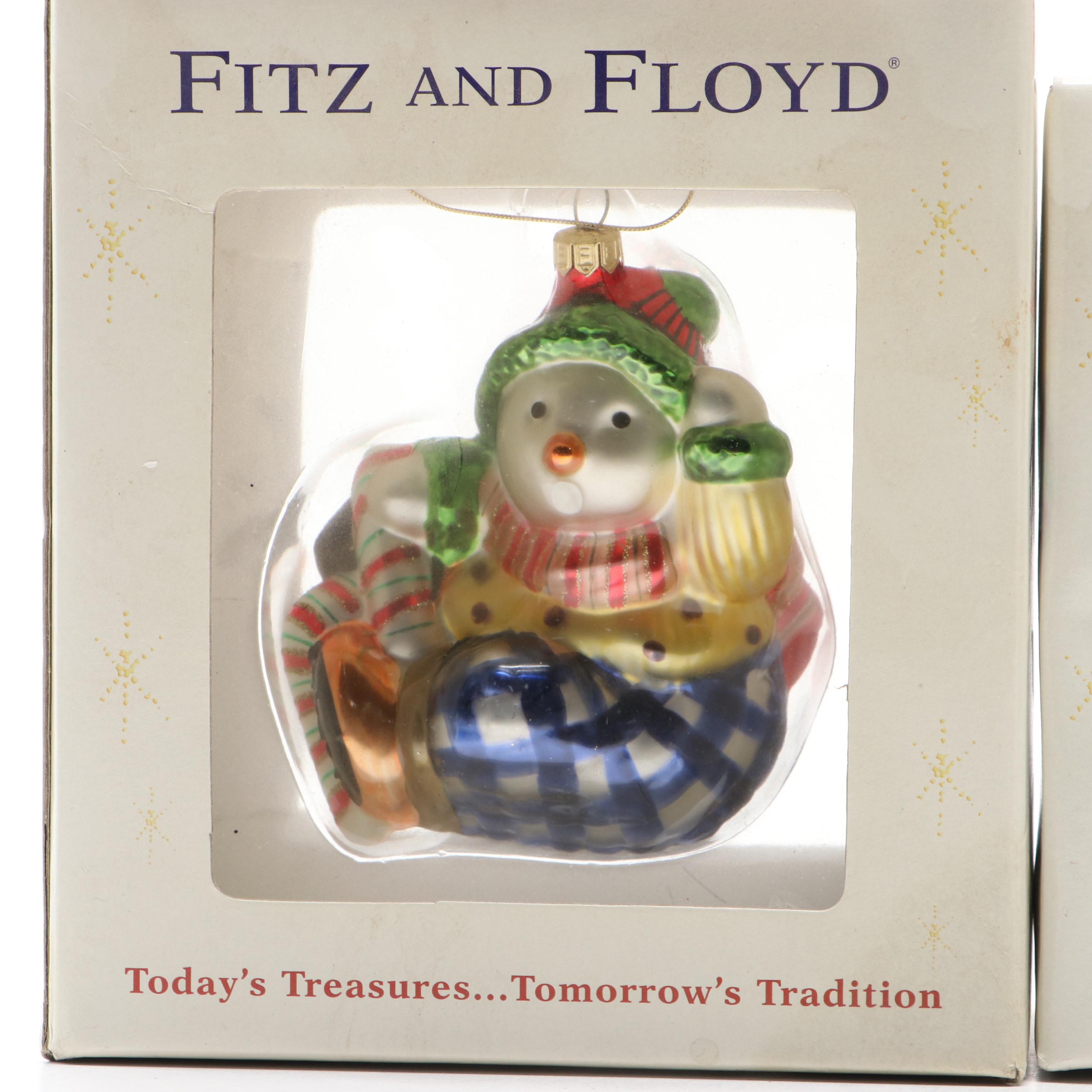 Fitz and Floyd Silvered Glass Christmas Ornaments