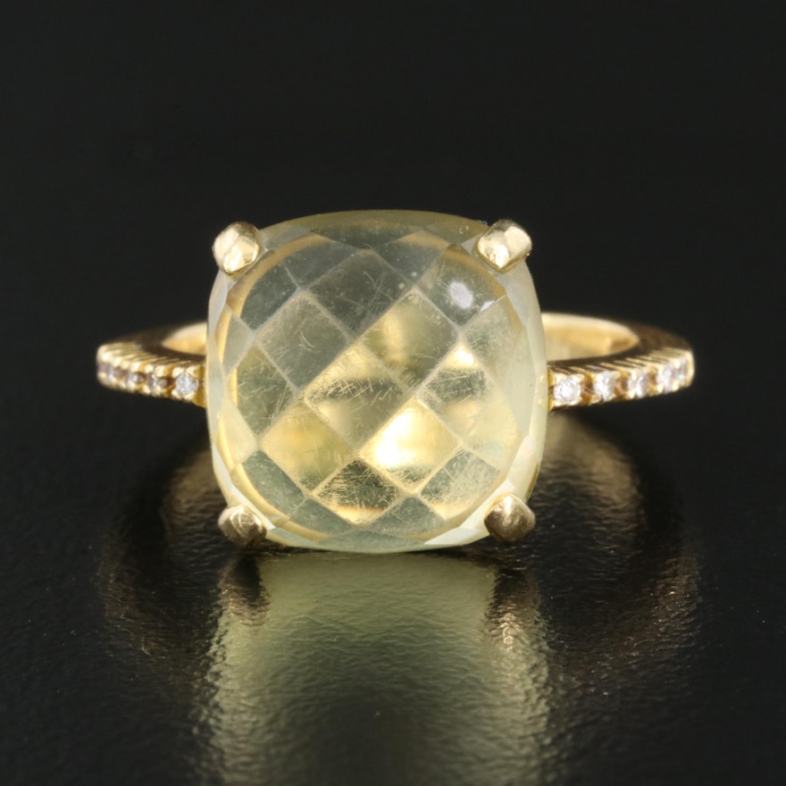 18K Prasiolite Ring with Diamond Lined Shoulders