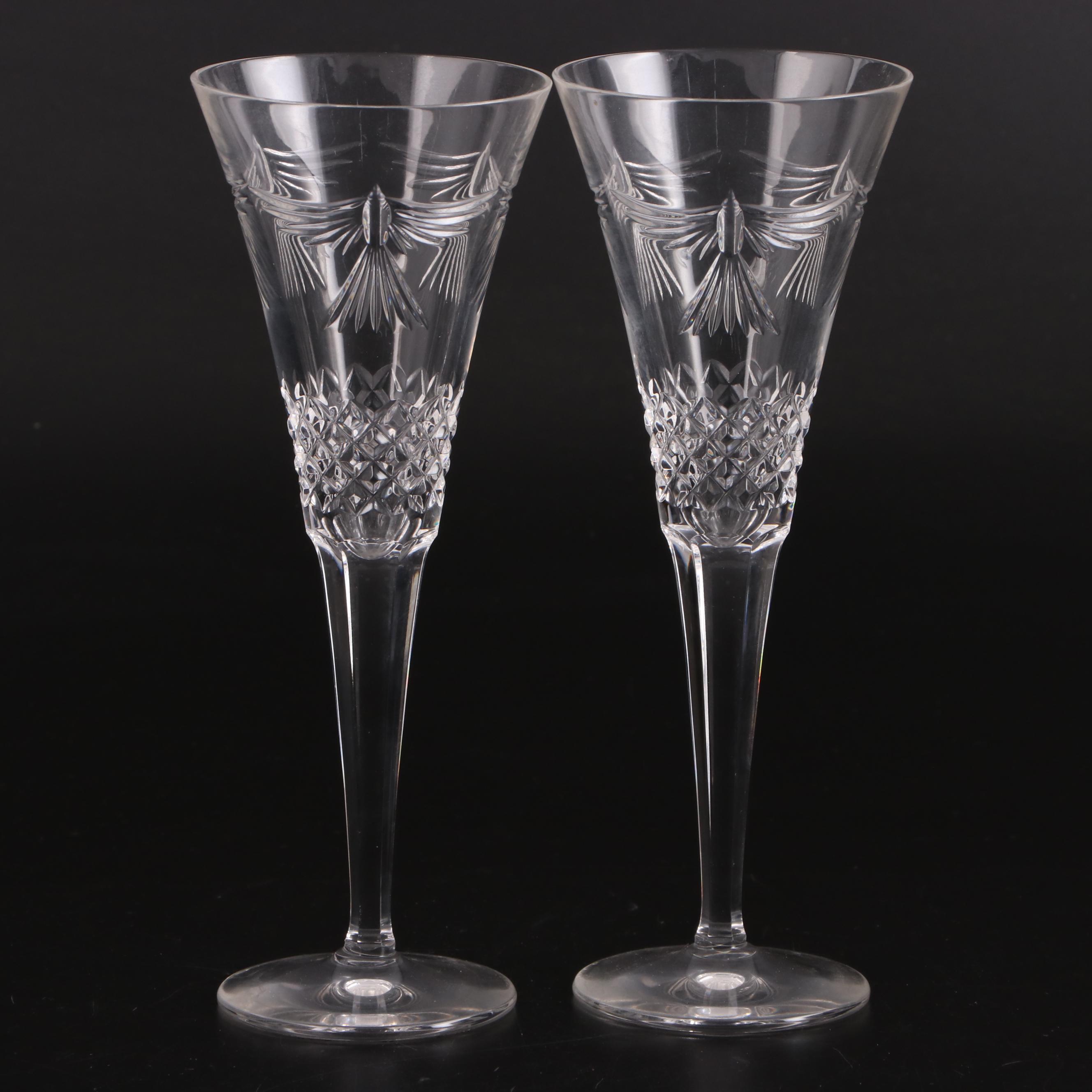 Waterford Crystal "Peace" Toasting Flutes with Other Champagne and Water Goblets