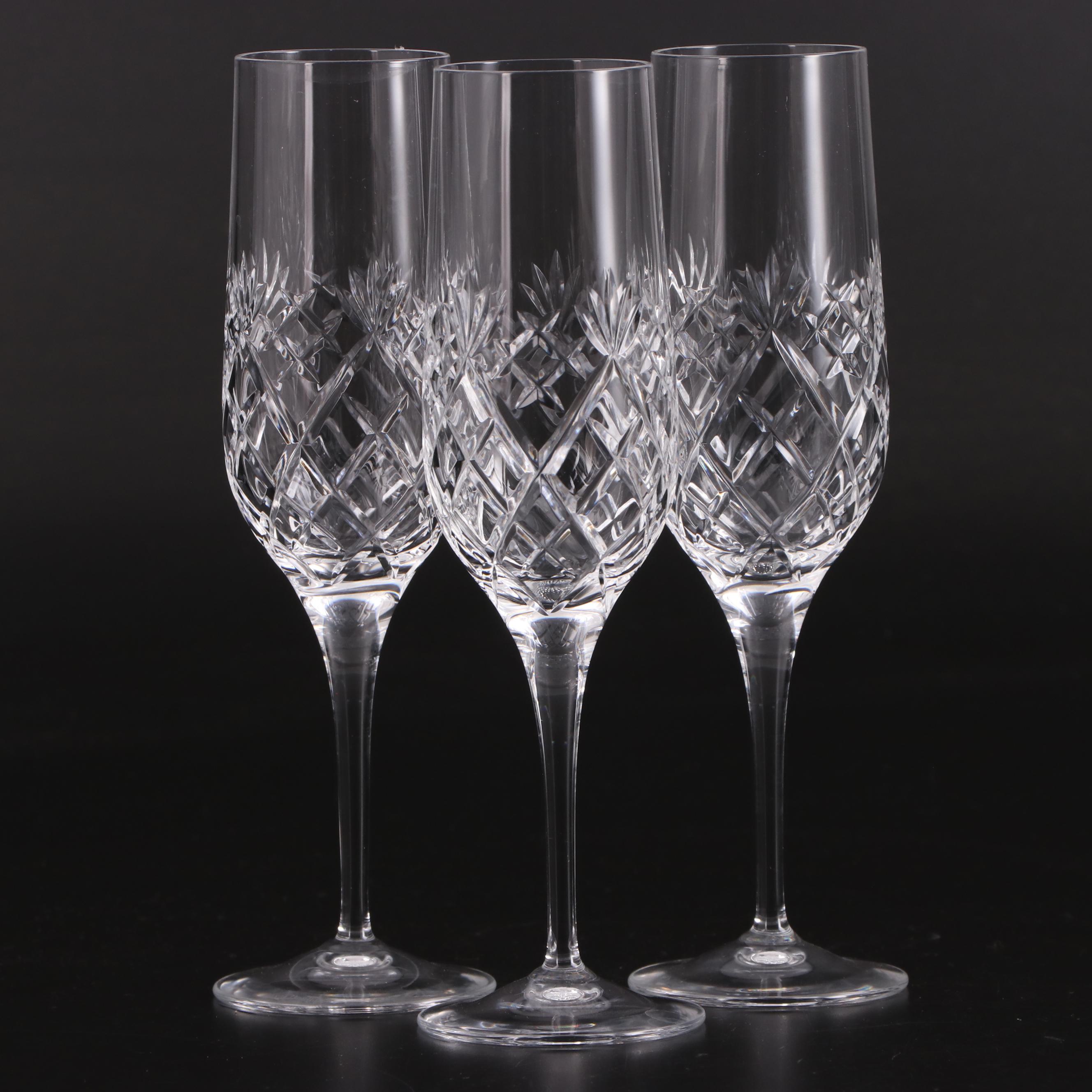 Waterford Crystal "Peace" Toasting Flutes with Other Champagne and Water Goblets