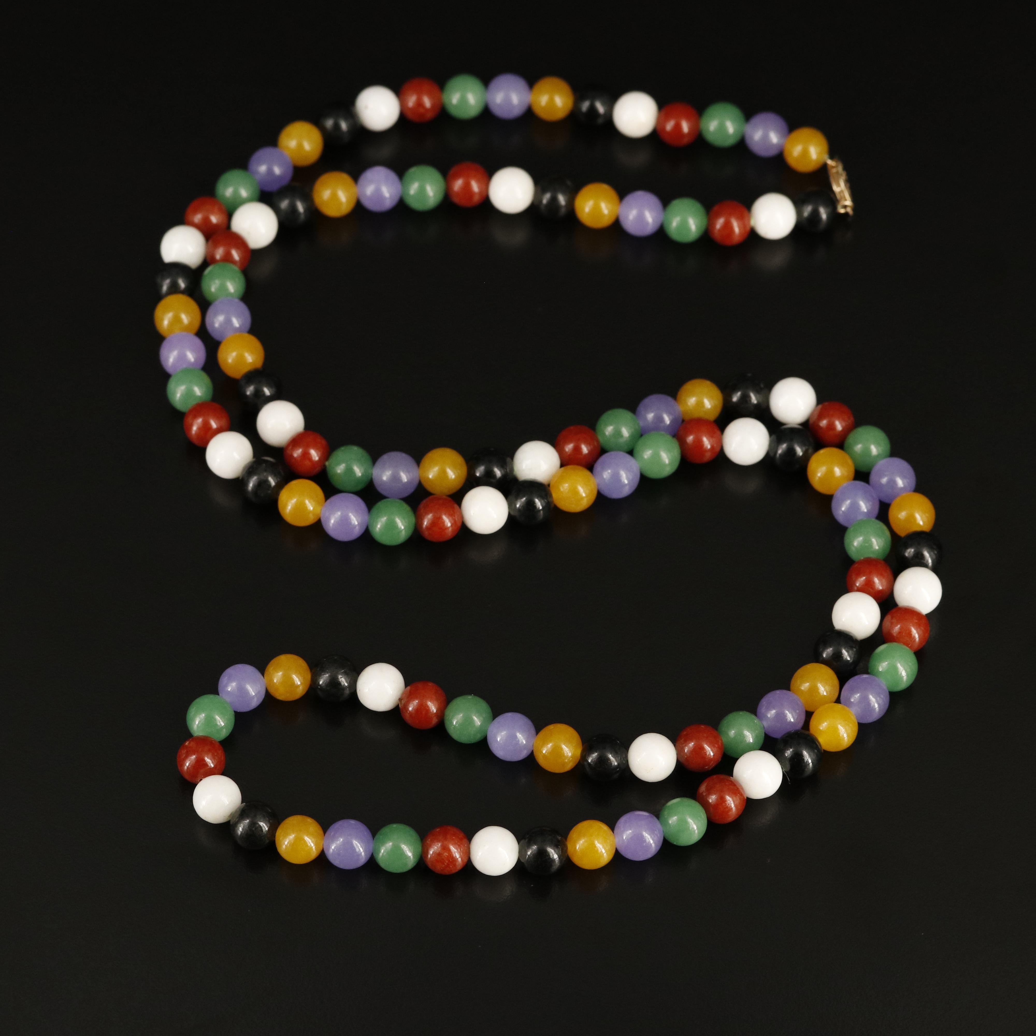 Jadeite Beaded Necklace with 14K Clasp
