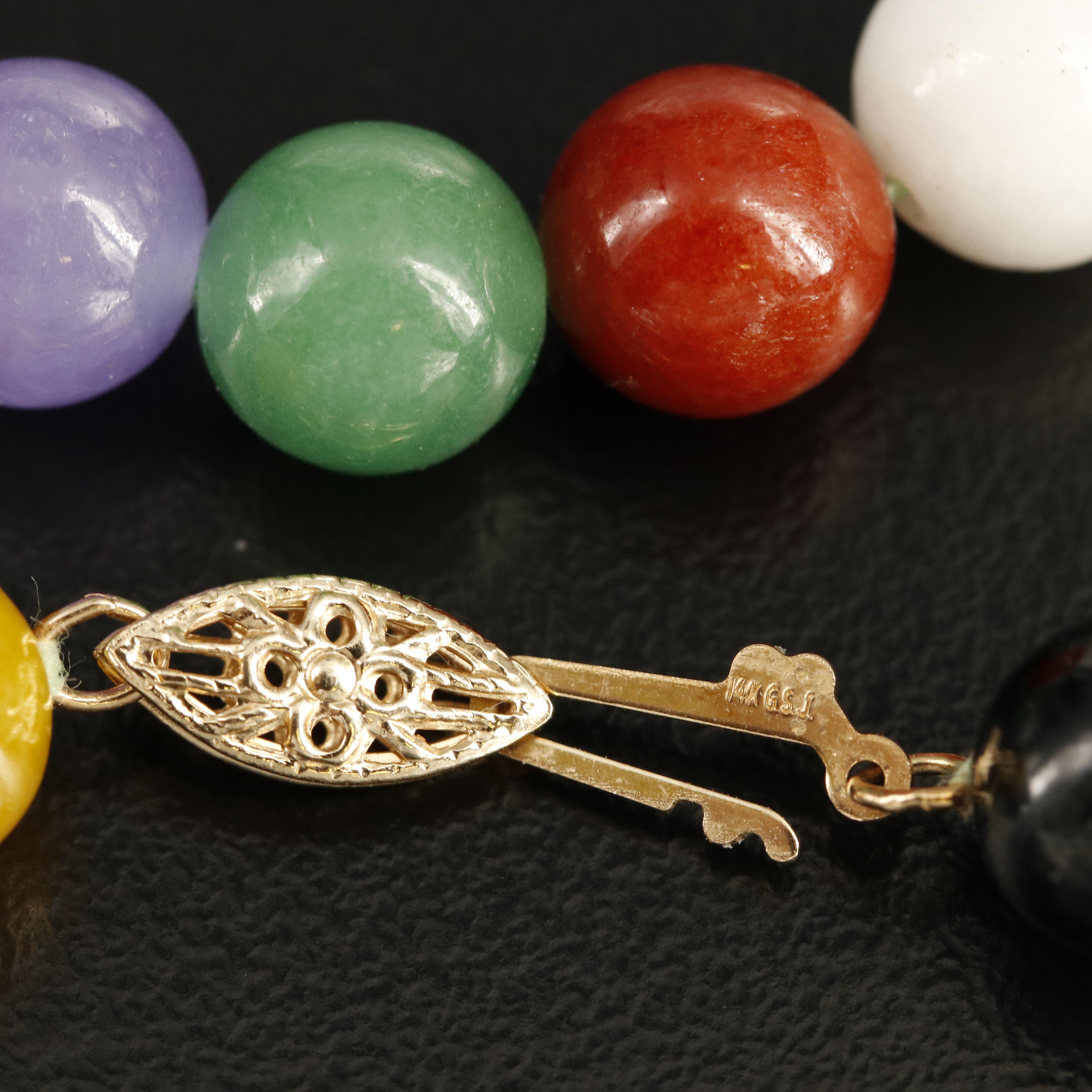 Jadeite Beaded Necklace with 14K Clasp