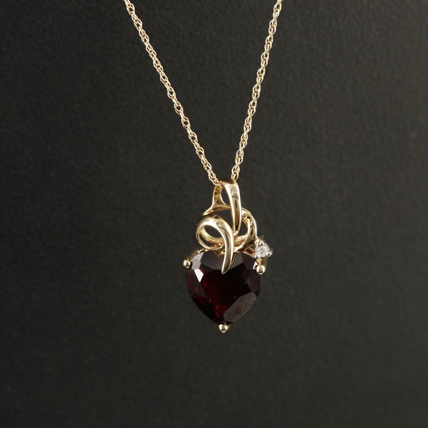 10K Garnet and Diamond Heart Necklace