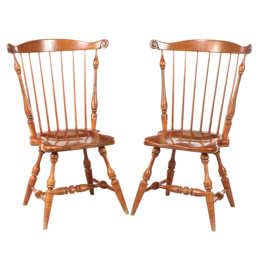 Pair of Duckloe Bros. Colonial Style Maple and Oak Fan-Back Windsor Side Chairs