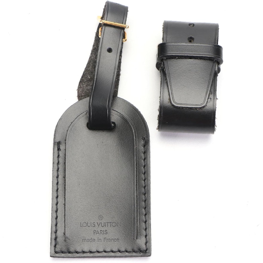 Louis Vuitton Black Leather Luggage Tag and Poignet