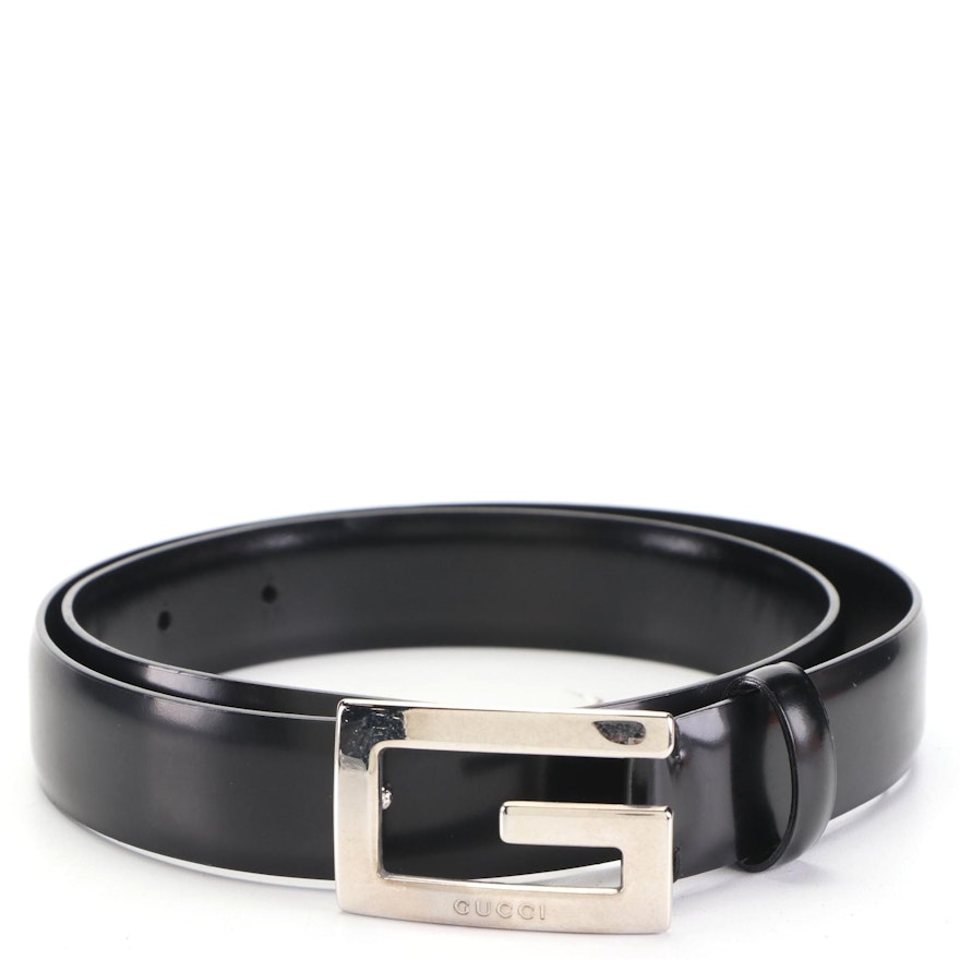 Gucci G Buckle Belt in Black Master Calf Leather