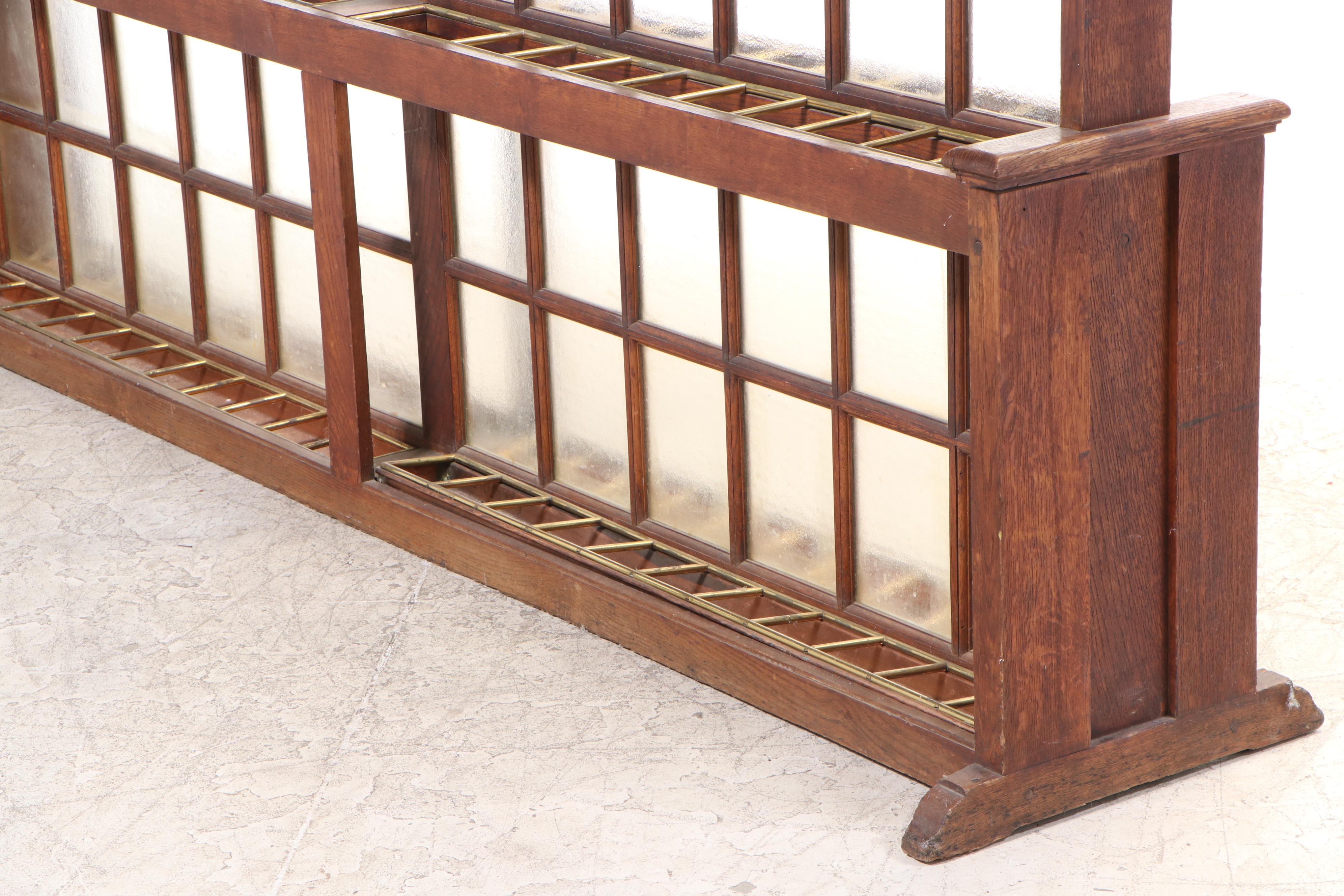 English Double-Sided Oak and Brass Sixty-Light School or Industrial Coat Stand