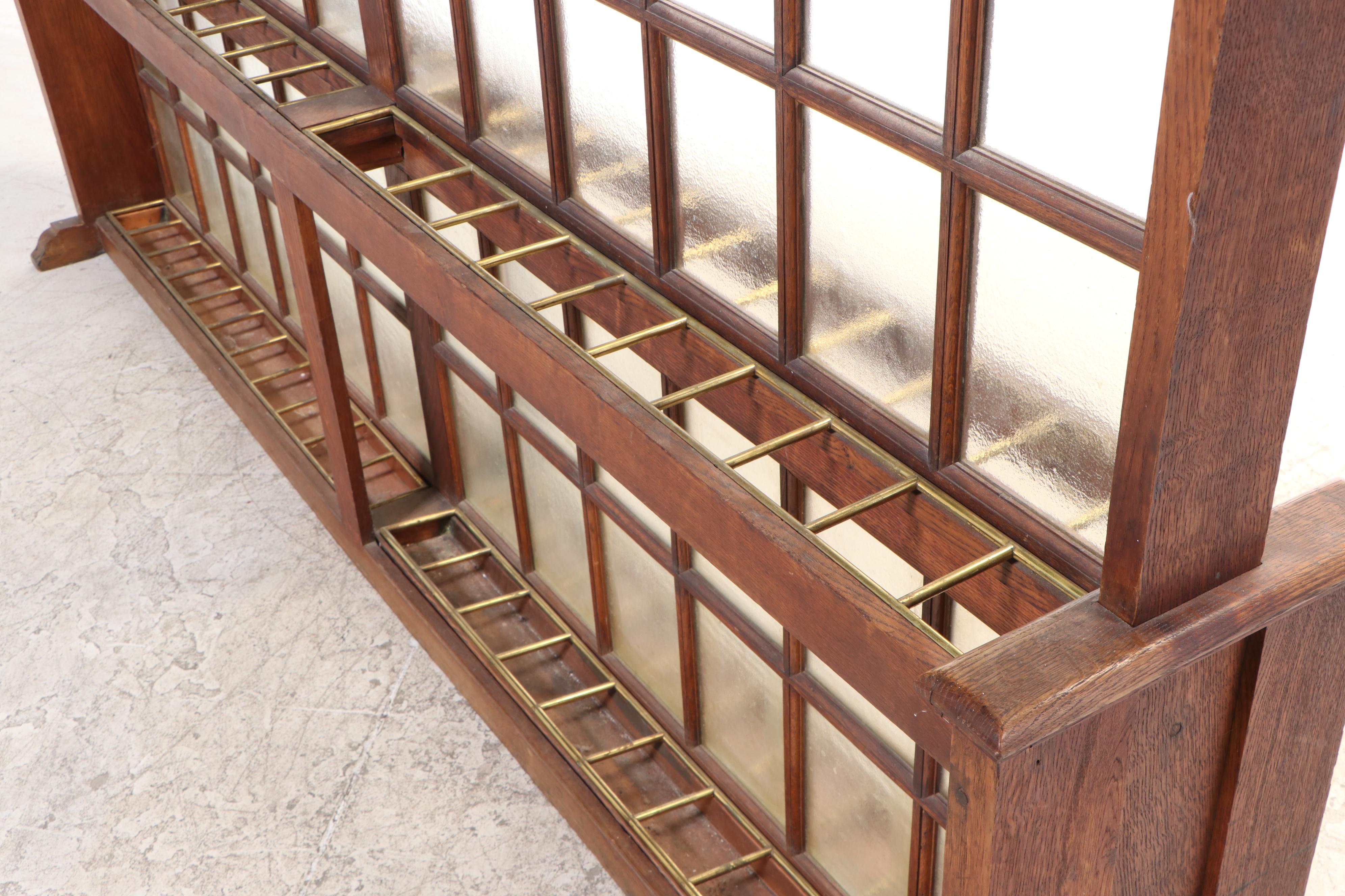 English Double-Sided Oak and Brass Sixty-Light School or Industrial Coat Stand