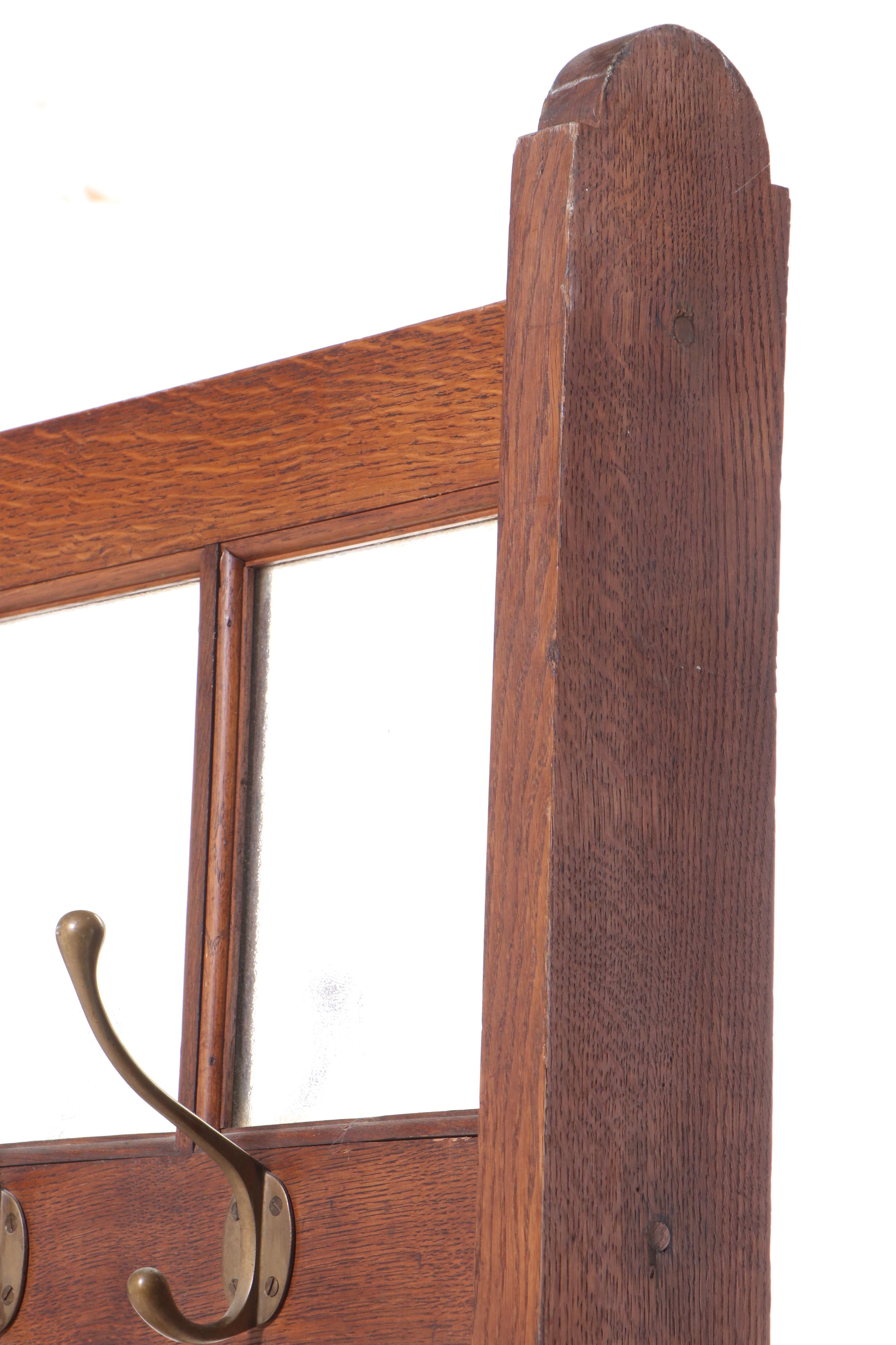 English Double-Sided Oak and Brass Sixty-Light School or Industrial Coat Stand