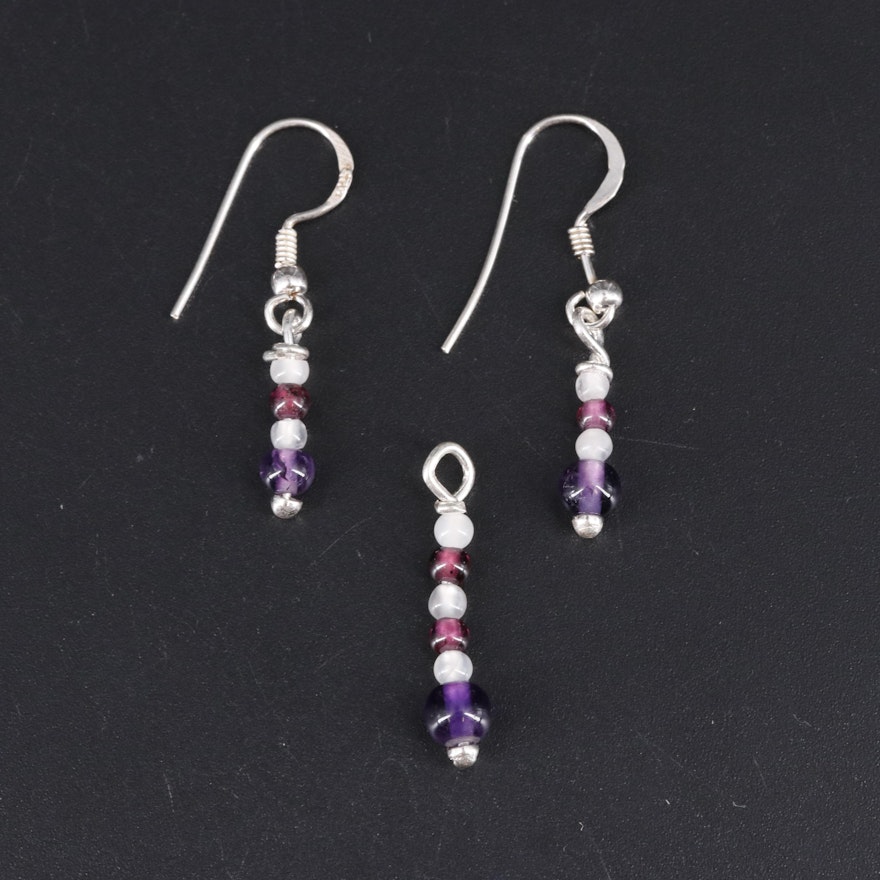 Sterling Gemstone Earrings and Pendant